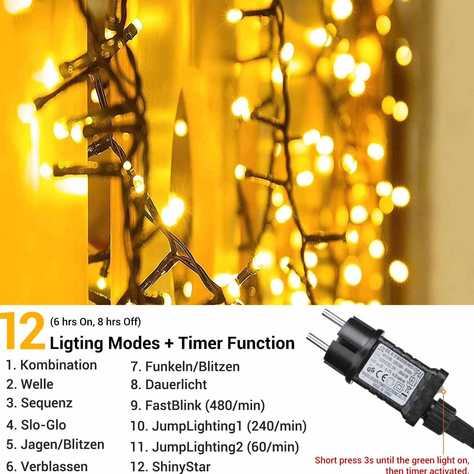 Moxled Łańcuch świetlny na choinkę – 100 m, 800 LED, ciepła biel, zasilanie zewnętrzne, funkcja zapamiętywania i timera, zielony kabel, wodoszczelny, 8 trybów, oświetlenie bożonarodzeniowe, do ogrodu