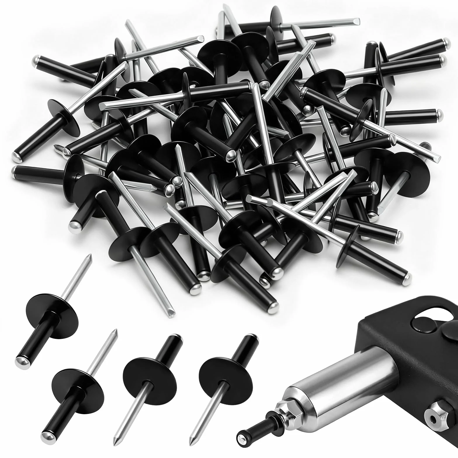50 szt. nitów zrywalnych z dużym kołnierzem 4,8 mm x 20 mm, czarne nity z aluminiową głowicą kopułkową do metalu, mebli, drewna, tworzywa sztucznego, motoryzacji DIY i użytku morskiego