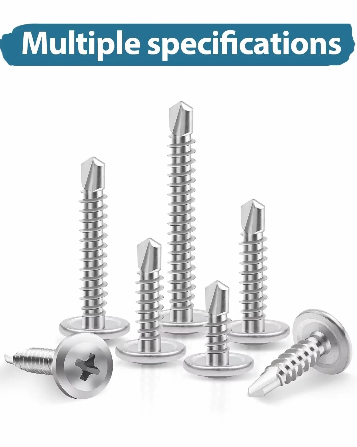 100 sztuk wkrętów samogwintujących M4,2 x 38 mm, do metalu, Leryati wysokiej wytrzymałości stal nierdzewna 410, samogwintujące, wkręty samowiercące z łbem wpuszczanym