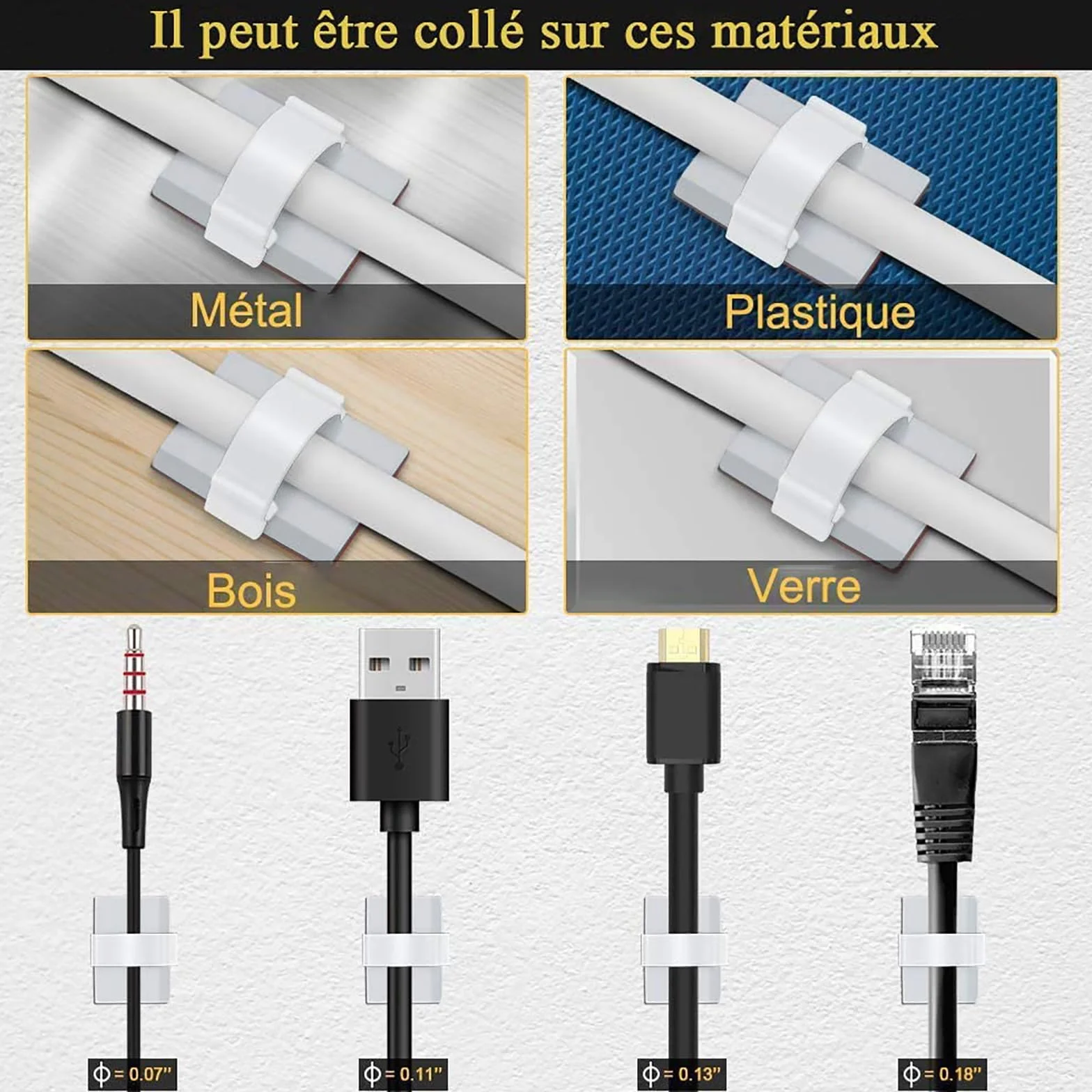100 szt. samoprzylepnych uchwytów na kabel, trwałe, 3M do użytku na zewnątrz i wewnątrz, klipsy do organizera kablowego, zaciski kablowe na biurku, do mocowania łańcucha świetlnego, biura, domu