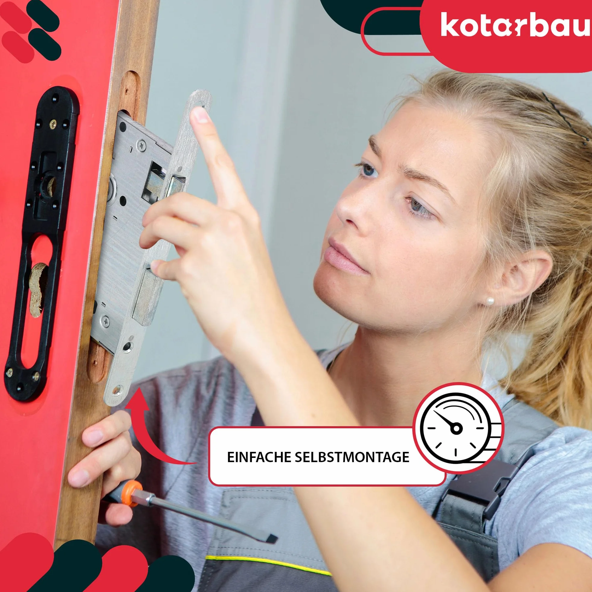 KOTARBAU® Zamek wpuszczany DIN lewy klucz kolorowy zamek do drzwi z płytką oporową stal najwyższa jakość nierdzewny wytrzymały zamek do drzwi stalowych 72/55 mm