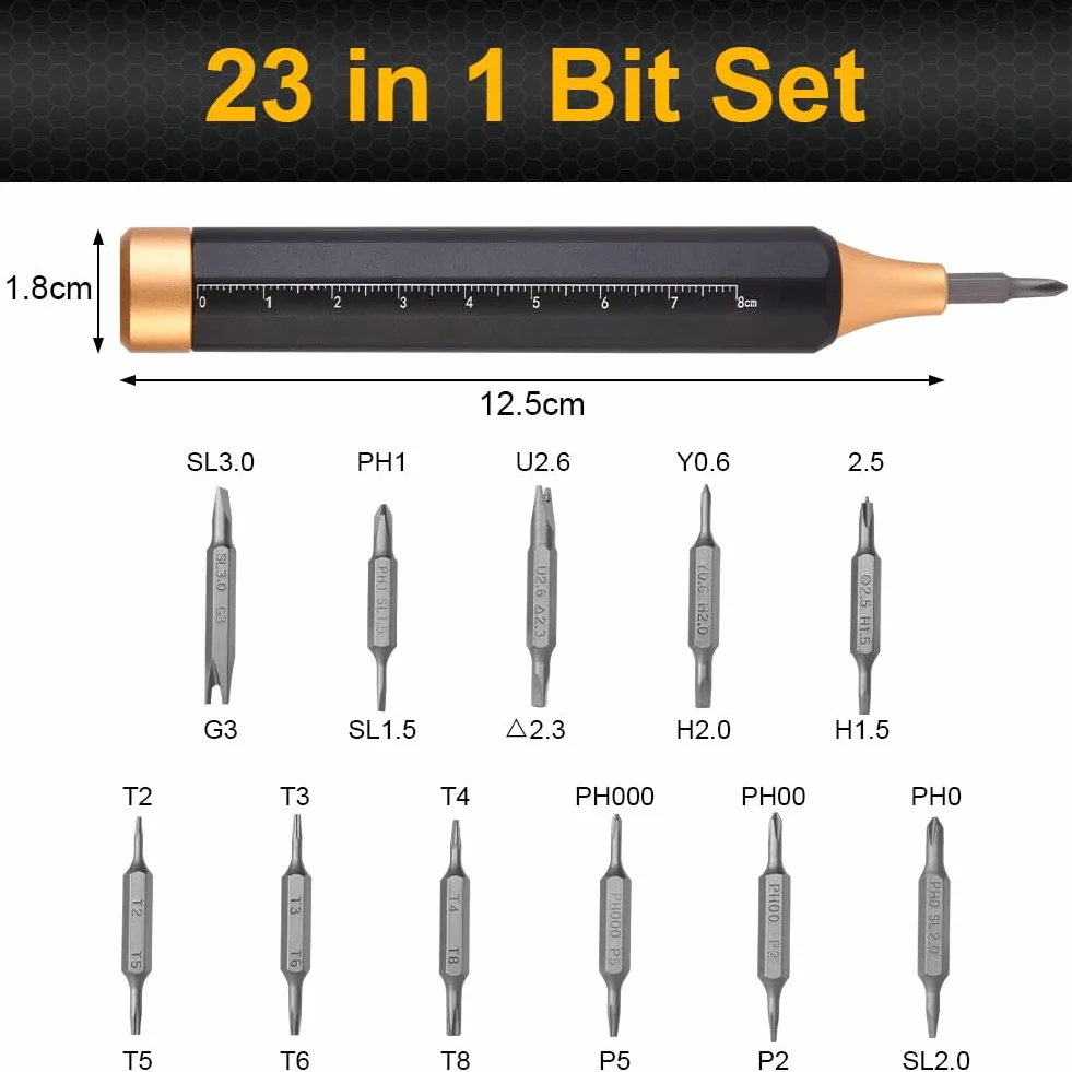 OSDUE Zestaw wkrętaków, Mini Precision 22 w 1, magnetyczny śrubokręt, uchwyt do T2, T3, T4, T5, T6, T8, P5, do telefonów komórkowych, tabletów, komputerów, okularów naprawczych