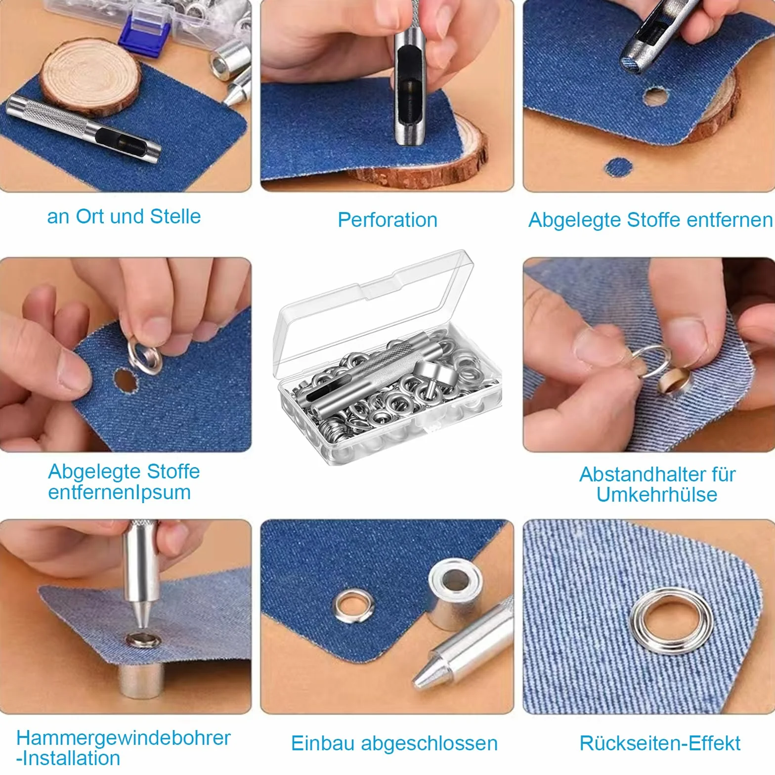 Zestaw szczypiec do oczek 6 mm metalowe tulejki do plandek