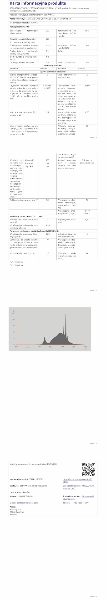 OSRAM LED lampa Energooszczędna, Żarówka Matowa, E27, Ciepła Biel 3000K, 2,5 W, Zastępuje Żarówkę 40W, Energooszczędna, 1 szt