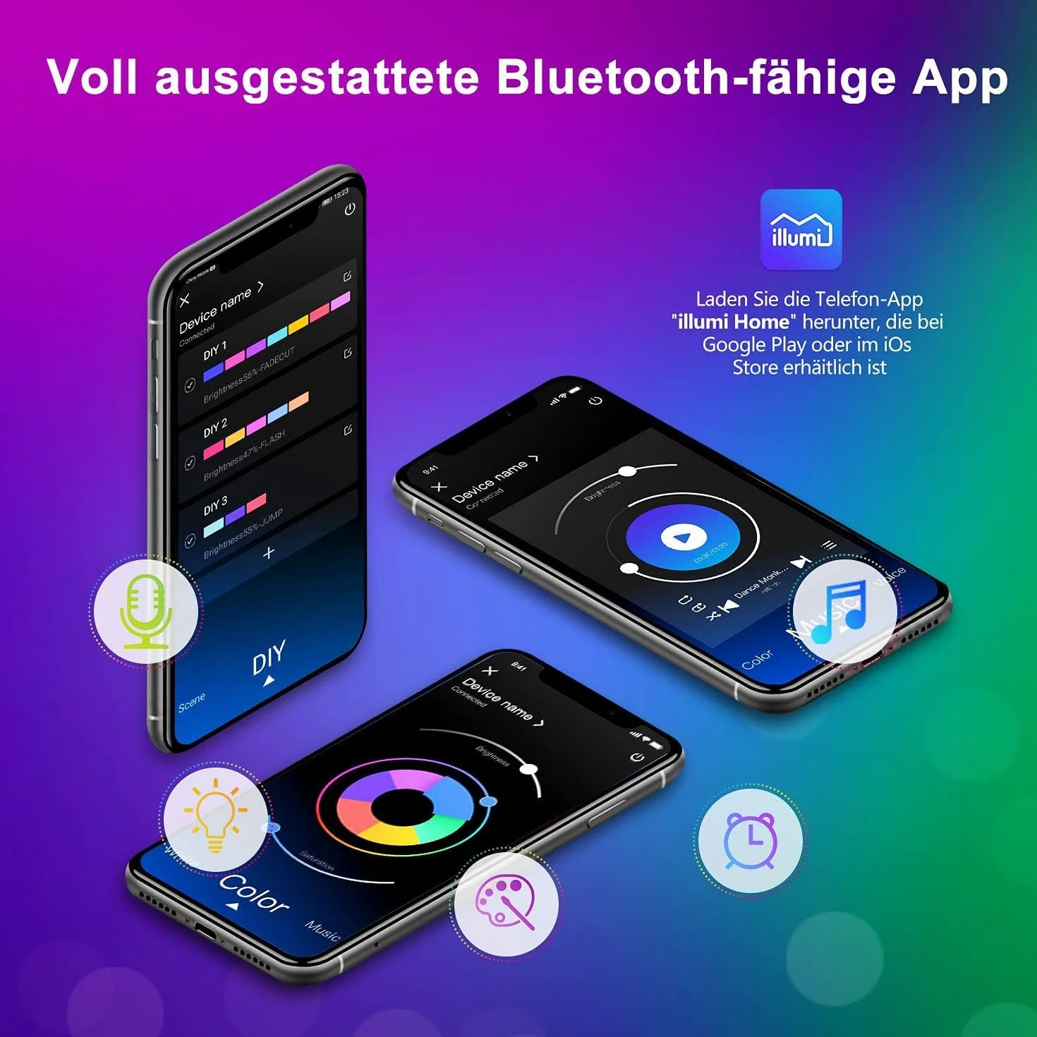 Taśma LED, 15 m, Bluetooth RGB LED, zmiana kolorów, łańcuch świetlny LED z pilotem na podczerwień i aplikacją, 16 mln kolorów, synchronizacja z muzyką, taśmy LED 5050 RGB do sypialni (1 rolka)
