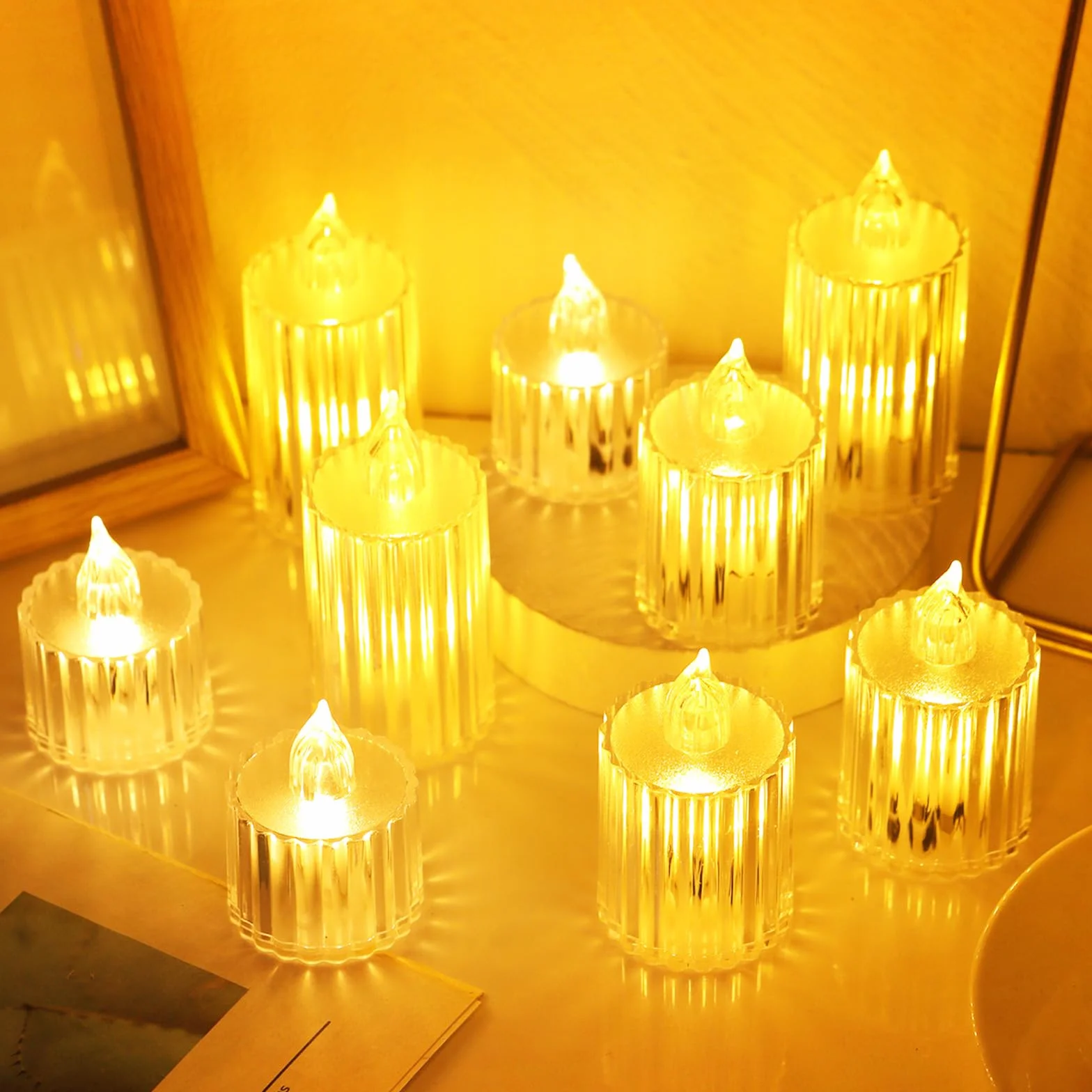 Ronoza 3 sztuki świeczek LED typu tealight, bez płomienia, ciepła biel, świece wotywne LED, dekoracja walentynkowa, ślubna, dekoracja imprez (S-M-L)