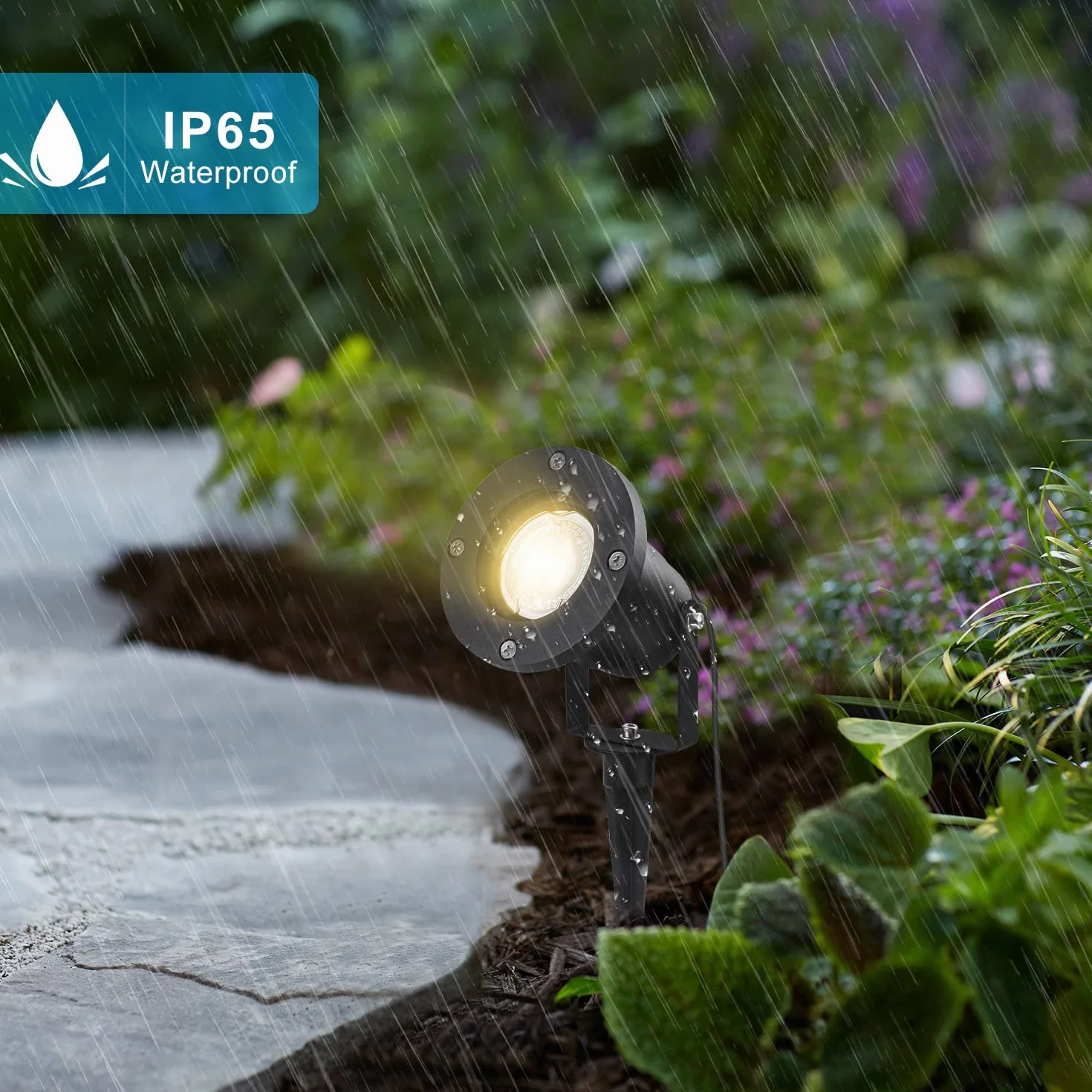 Lampa punktowa LED z słupkiem uziemiającym GU10, 7 W, ciepła biel, lampa zewnętrzna, metalowa, IP65, kabel 2 m z wtyczką do ogrodu, na taras, ścieżkę