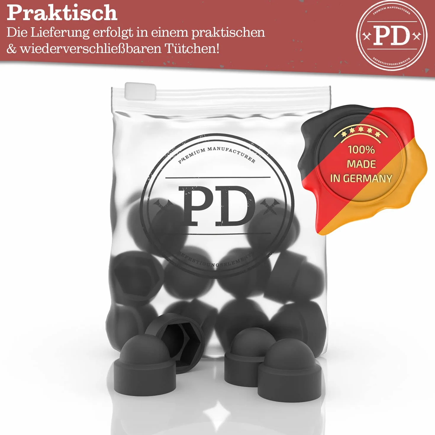 PD® Sześciokątne nasadki ochronne M12 (szerokość przez płaszczyzny 19) | Czarne nakrętki do śrub z tworzywa sztucznego | Nakrętki do nakrętek i łba śruby | Czarne zaślepki do śrub | 10 sztuk