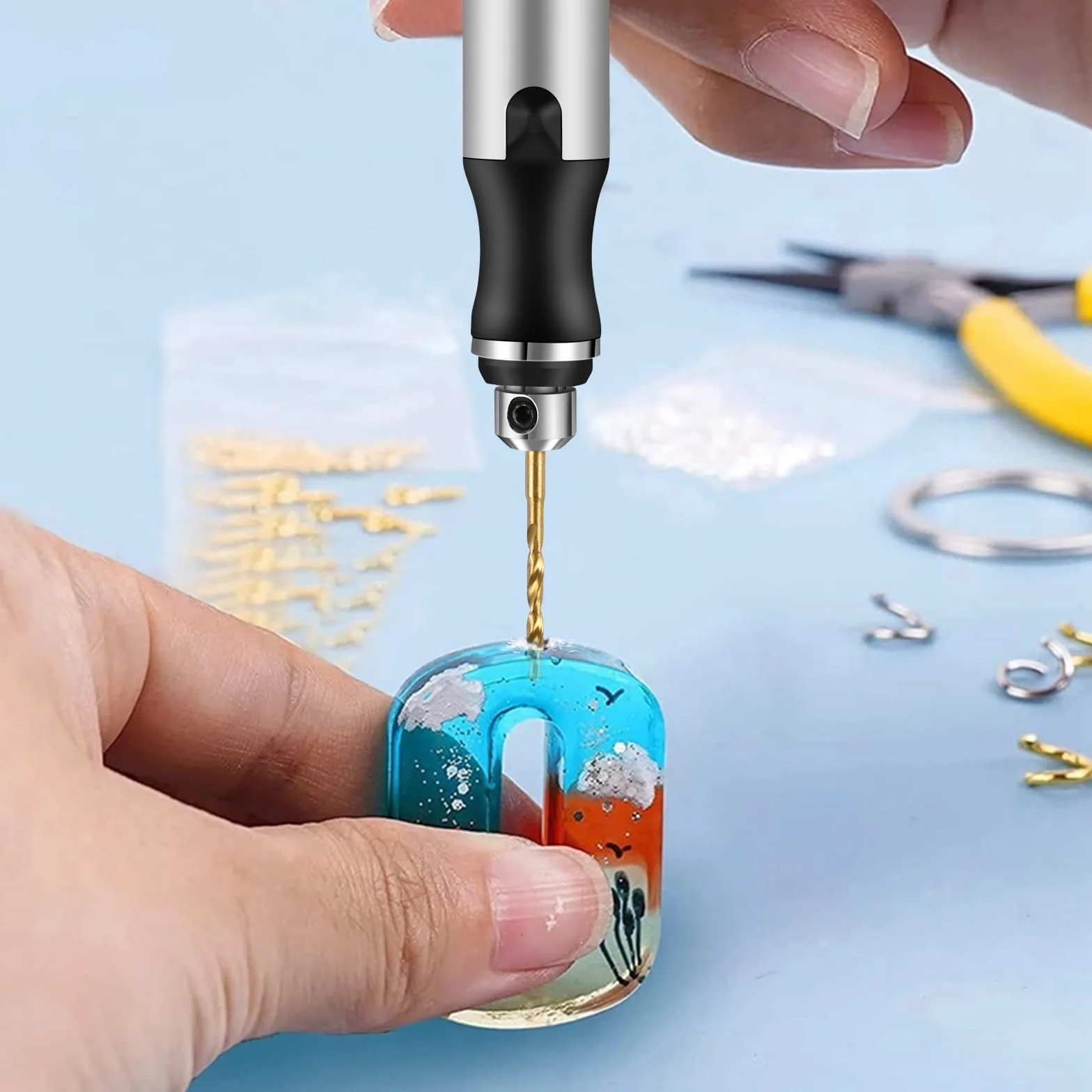Comius Sharp 3-biegowa mini wiertarka elektryczna, bezprzewodowa, ładowana przez USB, wiertarka ręczna, z 10 wiertłami spiralnymi (0,6 – 2,2 mm), mini wiertarka do produkcji biżuterii z żywicy