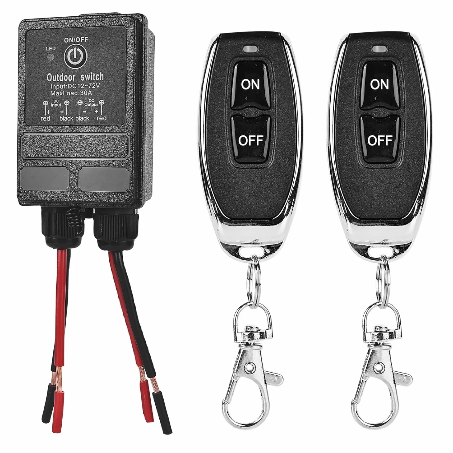 GBKDQQ Przełącznik zdalnego sterowania, 12 V, DC 12 V ~ 72 V 30 A, przekaźnik, zdalny przełącznik, 100 ~ 3000 m, z pilotem zdalnego sterowania, do bram garażowych, motocykli, alarmu antykradzieżowego