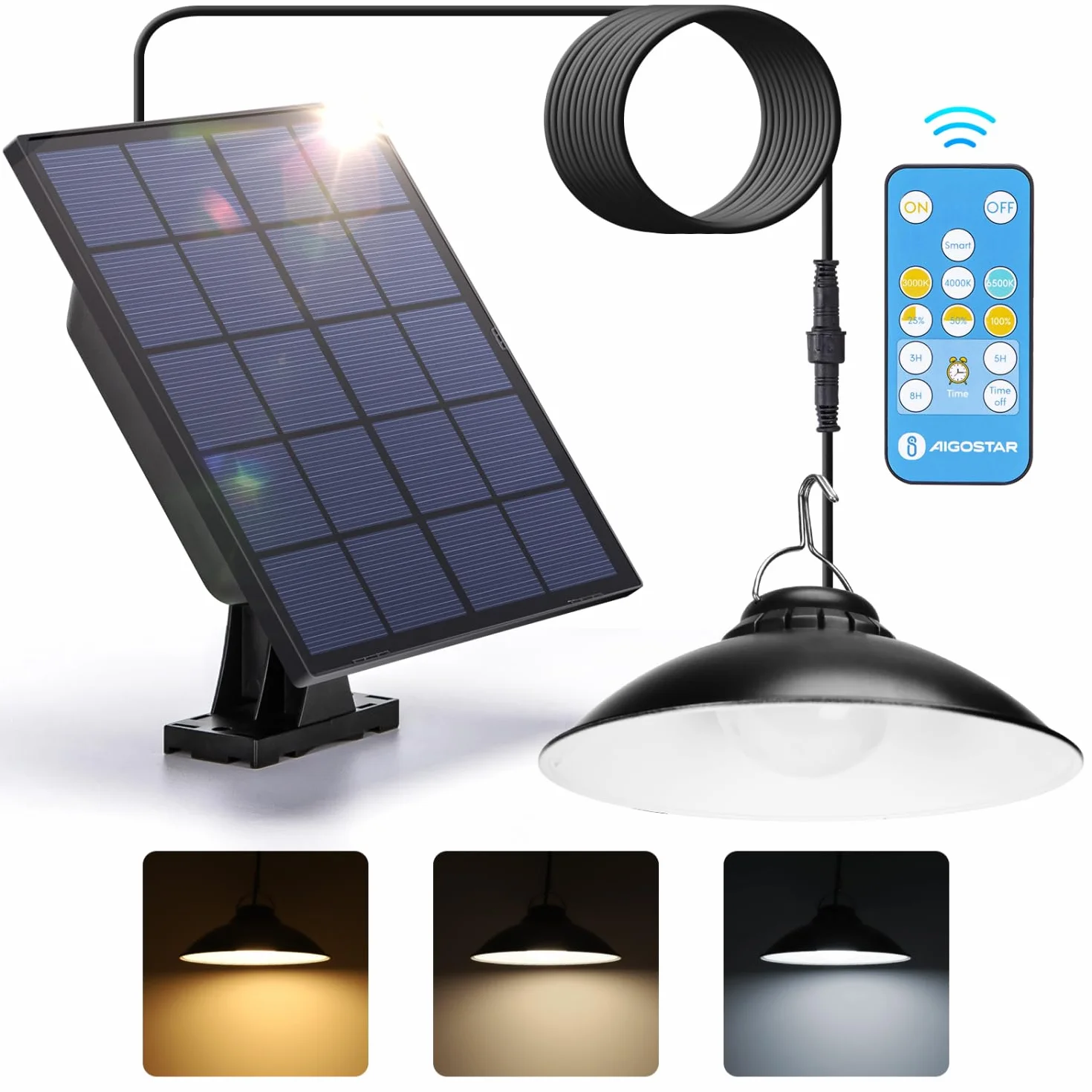 Aigostar Lampa Wisząca Solarna IP65 Wodoodporna z Pilotem Timerem Bateria 3M