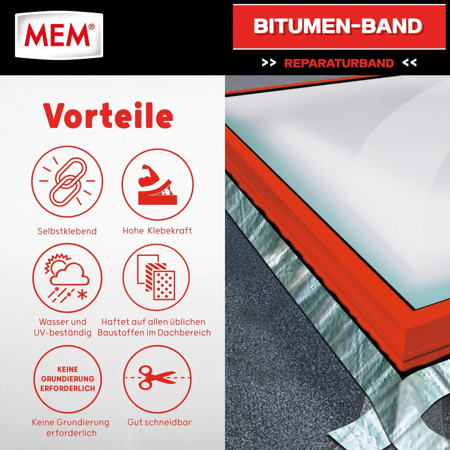MEM Taśma bitumiczna, aluminiowa, 10 m x 100 mm
