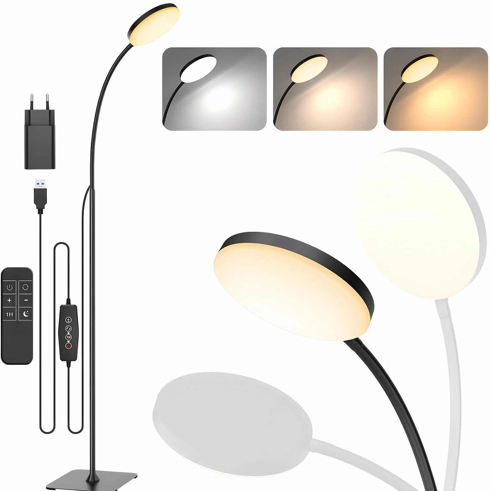 Mojimdo Lampa stojąca LED z pilotem, ściemniana, regulowana, 3 kolory, 10 poziomów jasności