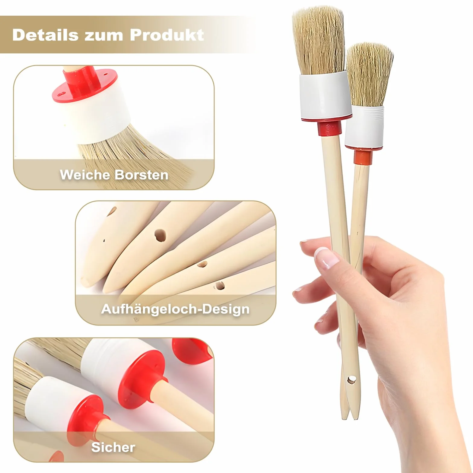 Zestaw okrągłych pędzli z naturalnego drewna, 10 sztuk, z naturalnego drewna, do użytku domowego