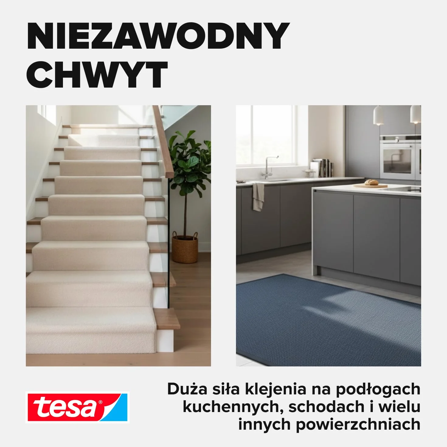tesa® taśma montażowa extra strong - dwustronna taśma samoprzylepna do mocowania wykładzin dywanowych i PCV - dwustronnie klejąca - 10 m x 50 mm