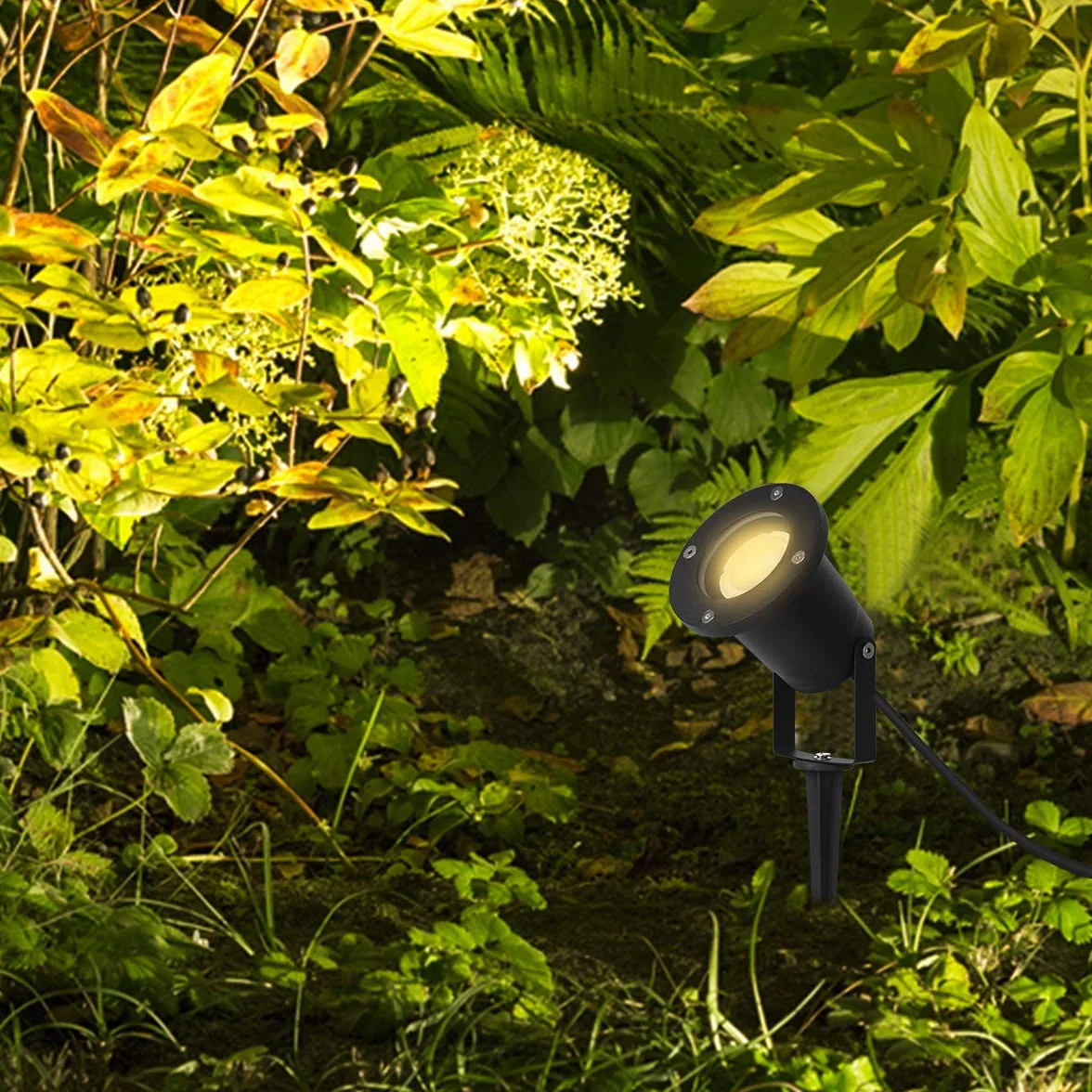 Lampa punktowa LED z słupkiem uziemiającym GU10, 7 W, ciepła biel, lampa zewnętrzna, metalowa, IP65, kabel 2 m z wtyczką do ogrodu, na taras, ścieżkę