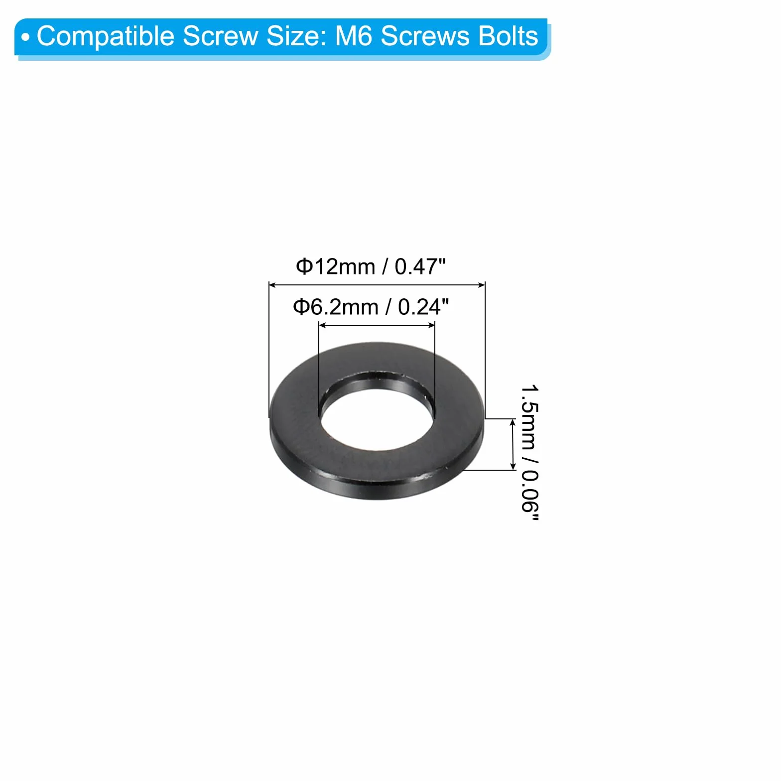 PATIKIL Aluminiowe podkładki dystansowe M6, 6 szt. metalowych przekładek aluminiowych, średnica 6,2 mm x 12 mm średnica zewnętrzna x 1,5 mm dł. aluminiowa śruba dystansowa okrągła do śrub 1/10.2 cm
