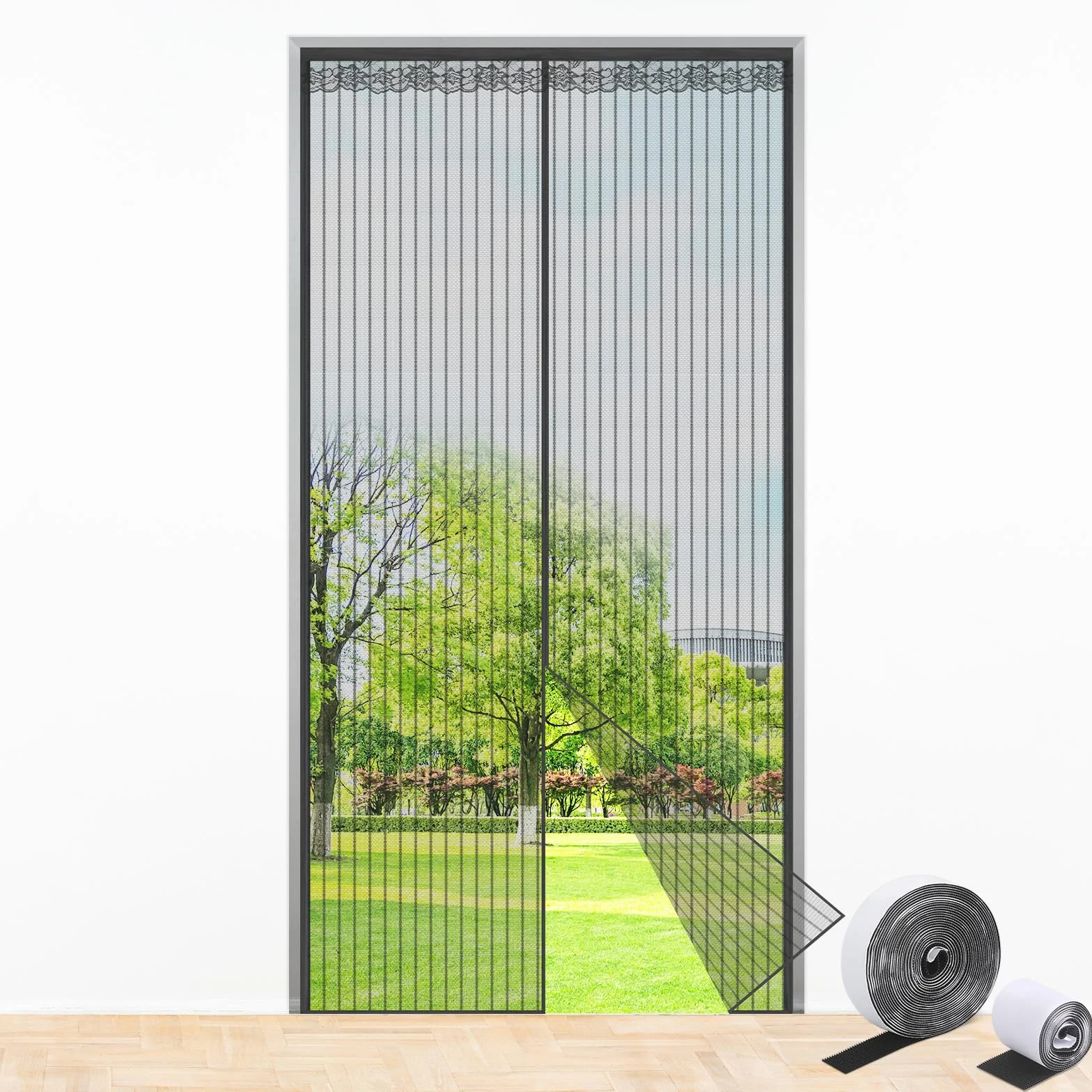Starvortex Moskitiera na drzwi balkonowe z magnesem, 90 x 210 cm, siatka z mocnymi magnesami i 4 cm szerokim rzepem, ochrona przed owadami na drzwi balkonowe/tarasowe bez wiercenia, zabezpieczenie