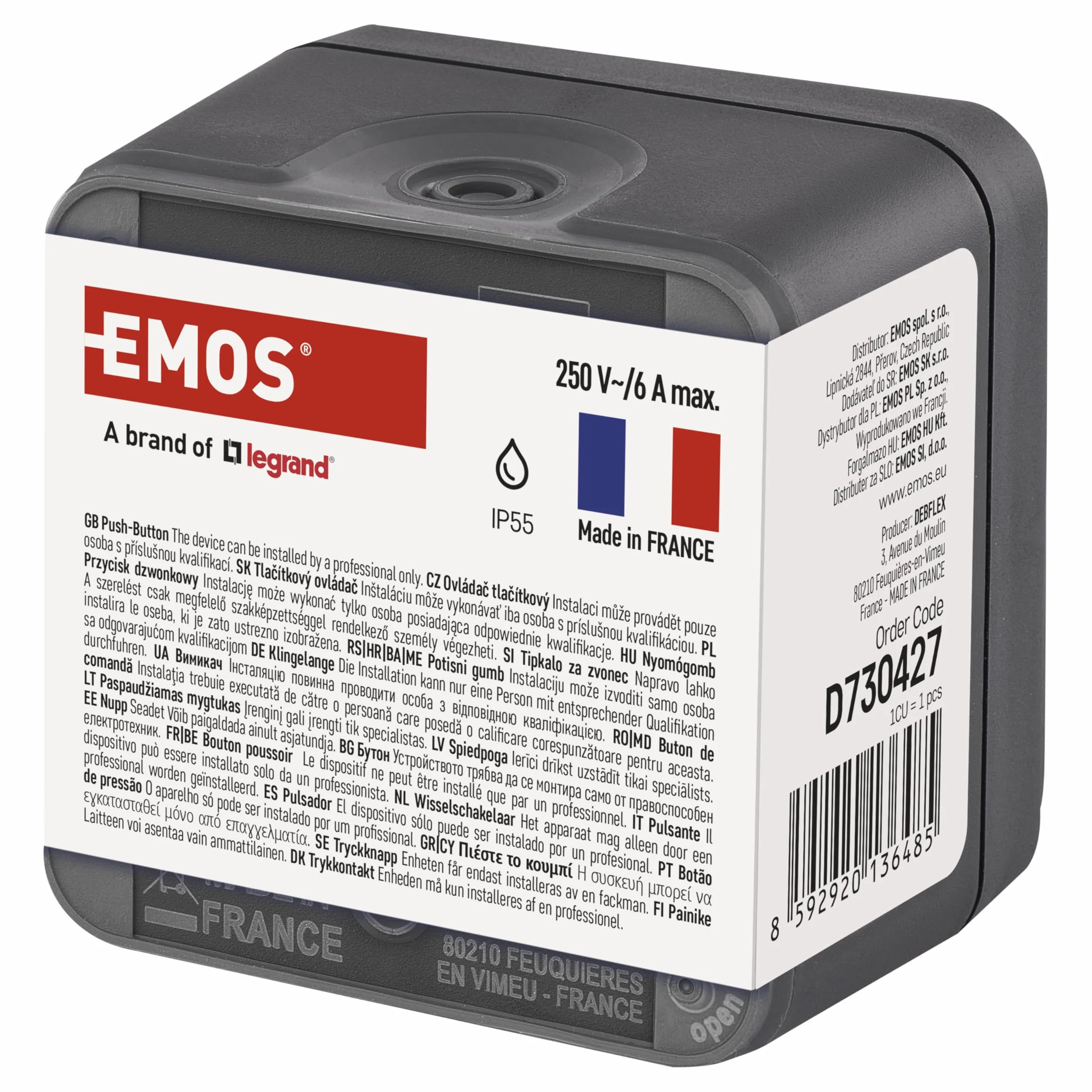 EMOS Cyklone - Zewnętrzny przełącznik skrzydełkowy/przełącznik ścienny/wentylatora/otwieracz drzwi IP55 - wewnątrz/na zewnątrz/miejsca wilgotne - natynkowy - szary/antracytowy
