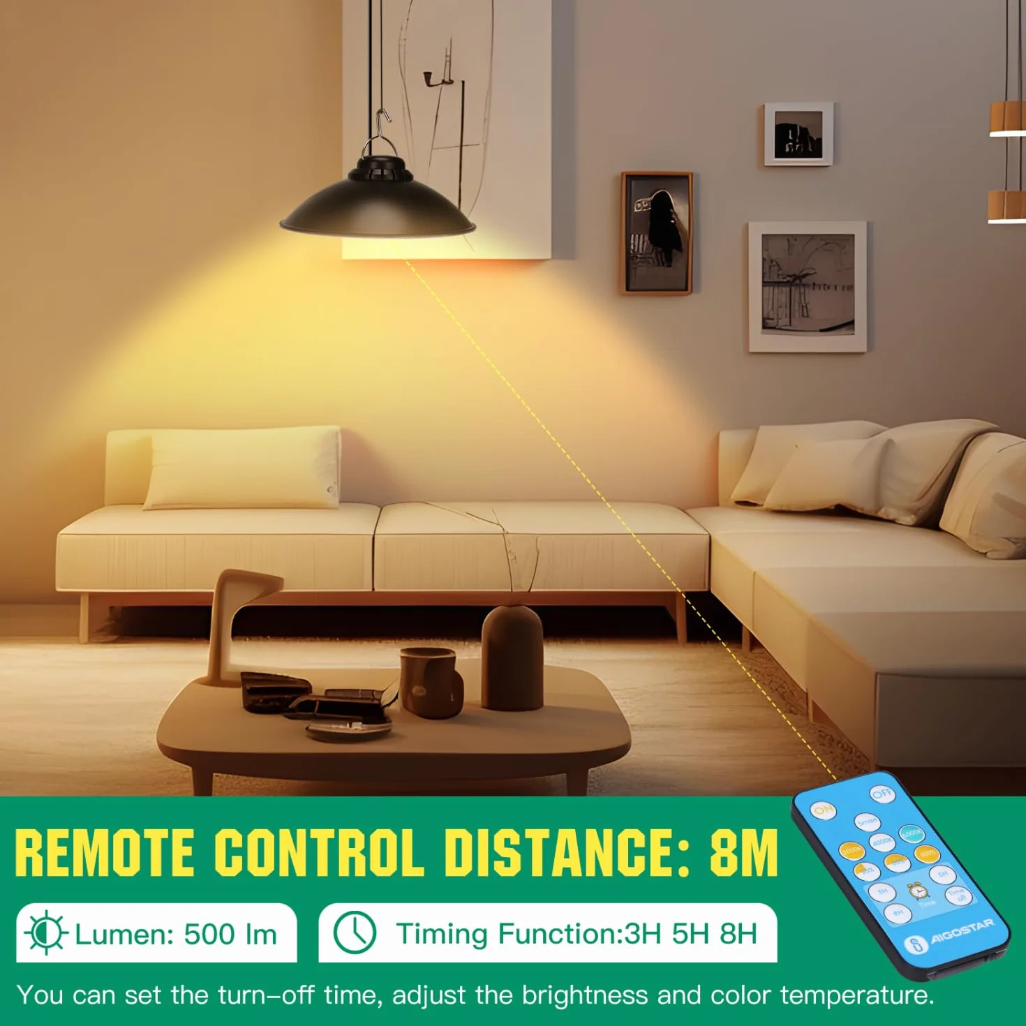 Aigostar Lampa Wisząca Solarna IP65 Wodoodporna z Pilotem Timerem Bateria 3M