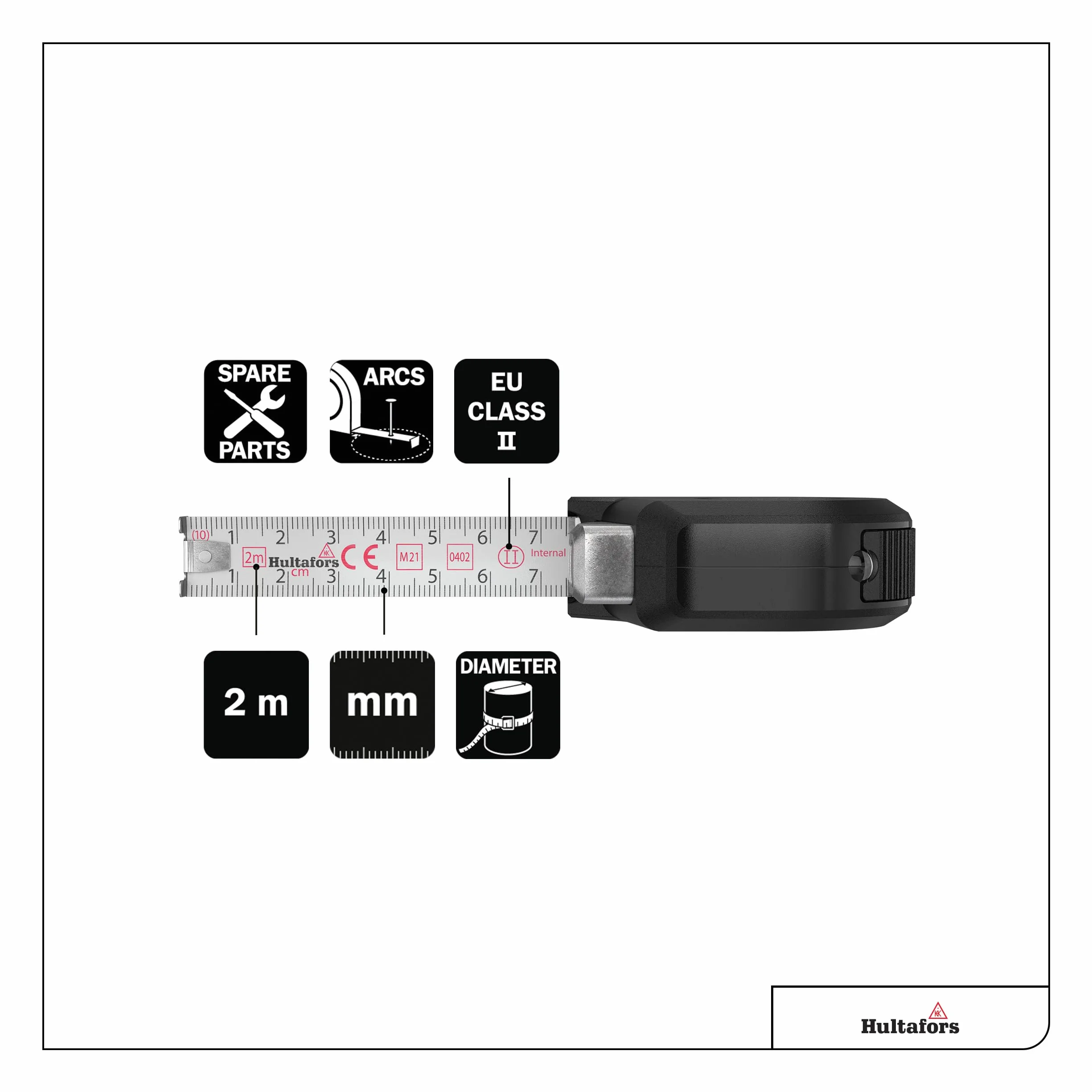 Hultafors 359103 "TALMETER 2m" miara oznaczania - czarny/szary