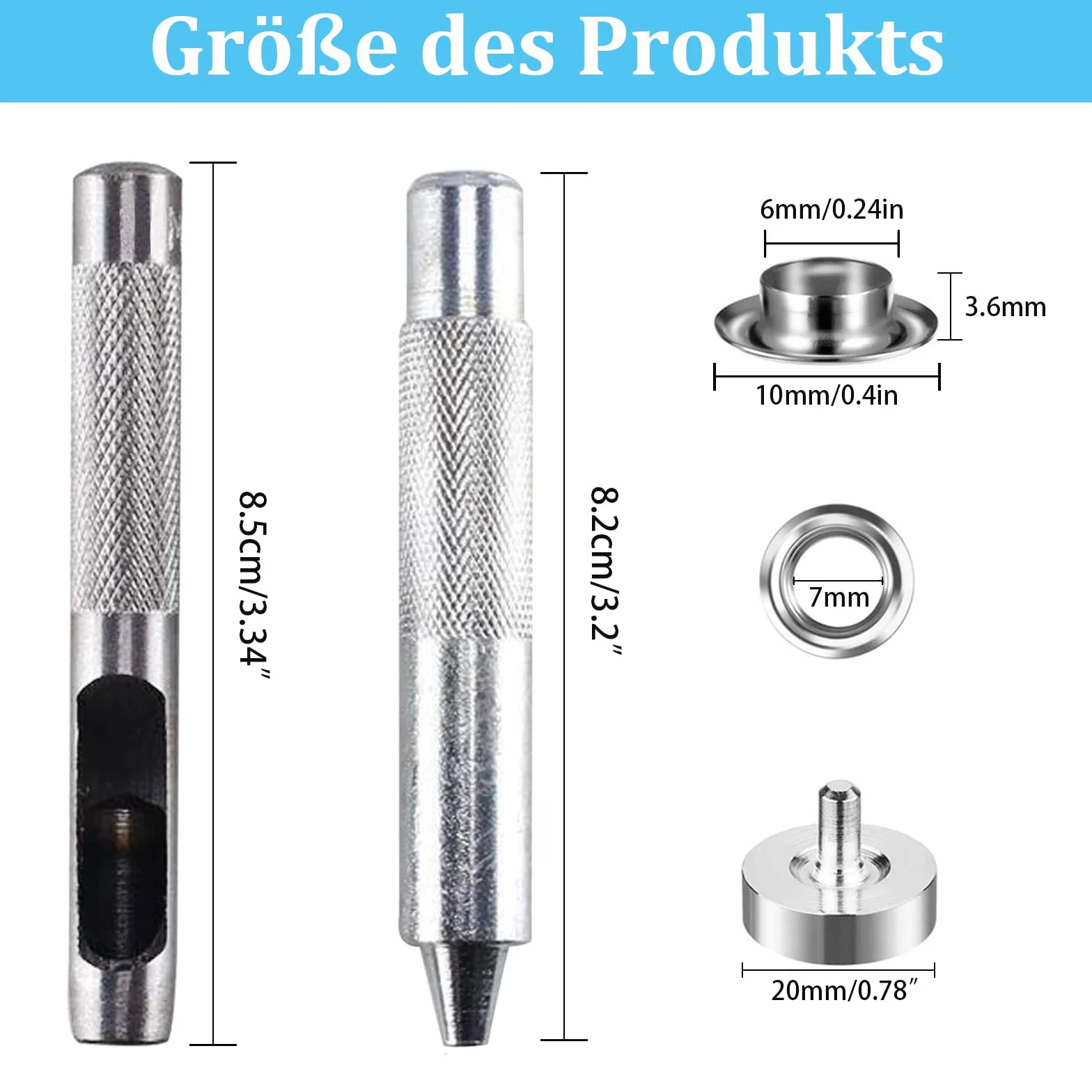 Zestaw szczypiec do oczek 6 mm metalowe tulejki do plandek