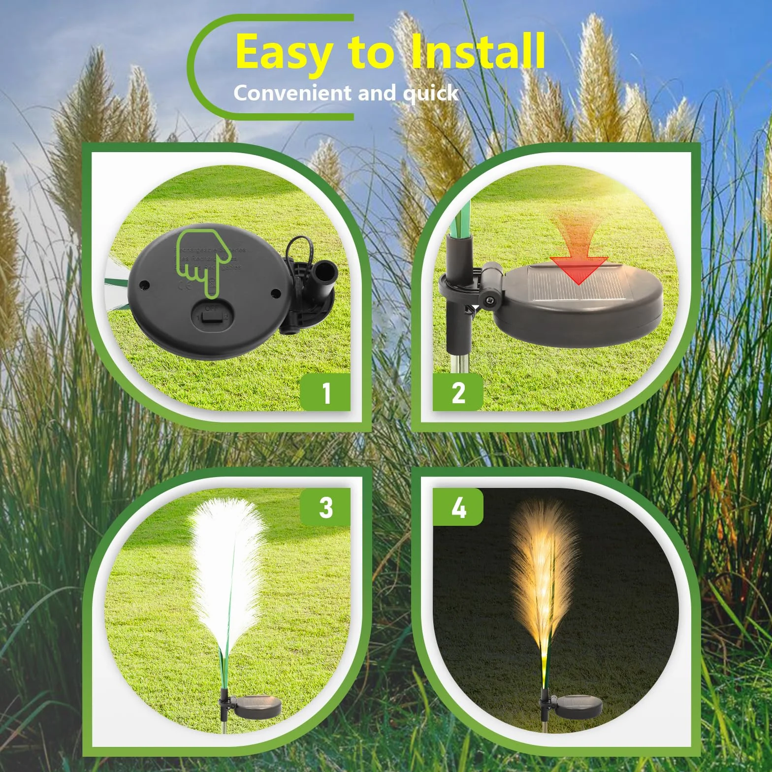 AGOTD Zewnętrzne lampy solarne do ogrodu, trzciny, 2 sztuki, zewnętrzne lampy solarne ze światłem, wodoodporne dekoracje ogrodowe, dekoracja solarna na ścieżki, taras, patio, chodnik, balkon, grudzień