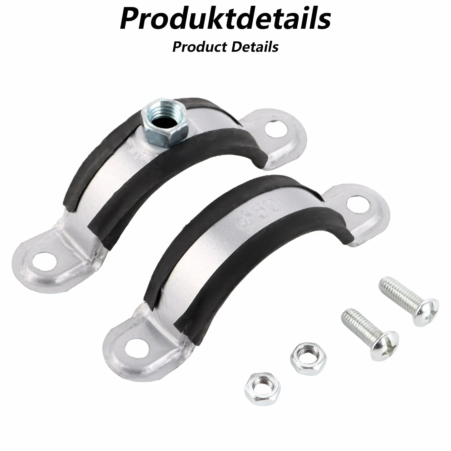 100 sztuk obejmy rurowe 50 mm-55 mm / 1,96"-2,16" obejmy rurowe stal ocynkowana z gumową wkładką, obejmy do rur ze stali nierdzewnej, obejmy do rur
