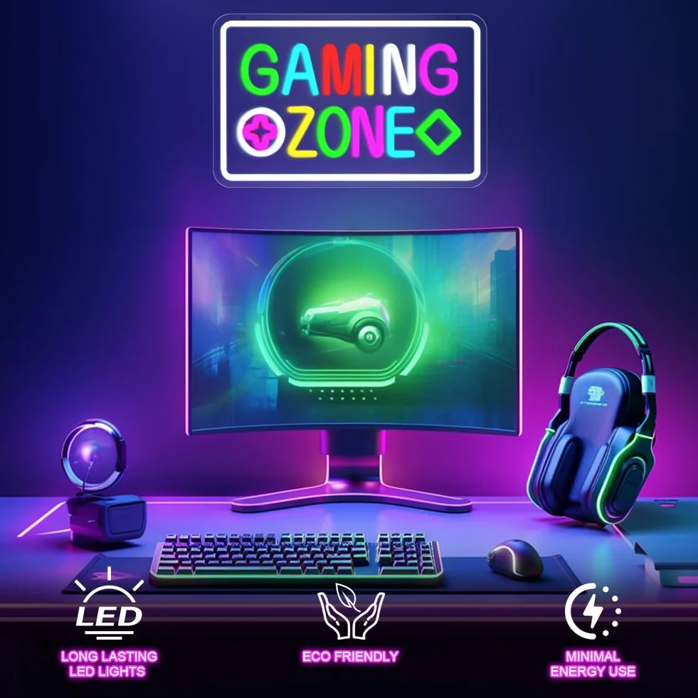 HOTUT Pokój gier neonowy znak, neonowy znak LED zasilany przez USB, gra LED neonowe światło, neonowe światło do dekoracji ściany, nastolatki i chłopcy dekoracja stref gier