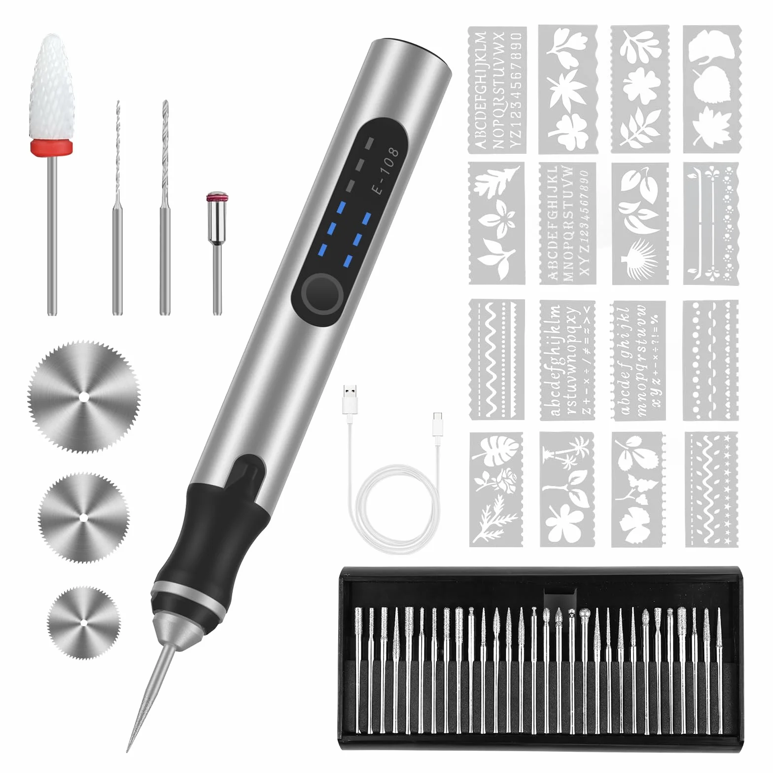 Euakee USB Ładowany długopis do grawerowania, Mini grawer elektryczny DIY bezprzewodowe narzędzia obrotowe, przenośne narzędzie do grawerowania do biżuterii z drewna metalu kamienia tworzywo sztuczne