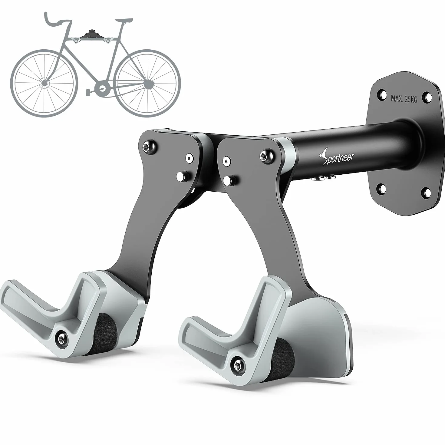 Sportneer Uchwyty ścienne rowerowe, aluminiowy bagażnik rowerowy z 5 poziomami regulacji, wieszak ścienny do garażu, maks. 25 kg