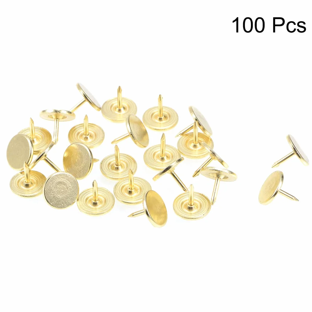 sourcing map 100 szt. pinezki do tapicerki pinezki 11 mm x 10 mm piny z łbem płaskim piny złoty odcień