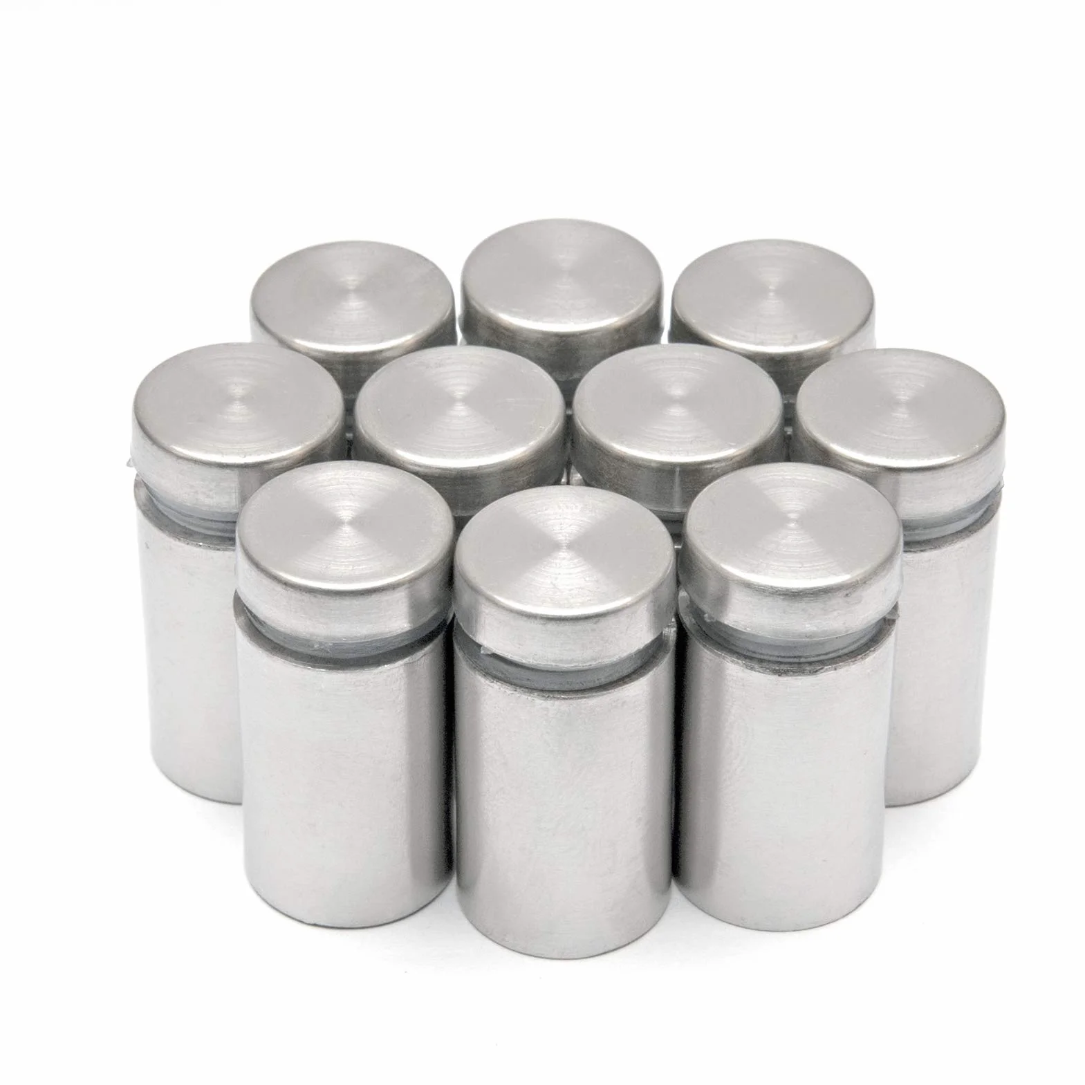 10 szt. 19 x 25 mm srebrne gwoździe reklamowe ze stali nierdzewnej, śruba mocująca do szkła, uchwyt mocujący szyldy, śruby dystansowe z wydrążoną płytą akrylową, zacisk mocujący do znaków (ze śrubami i gumową zatyczką)