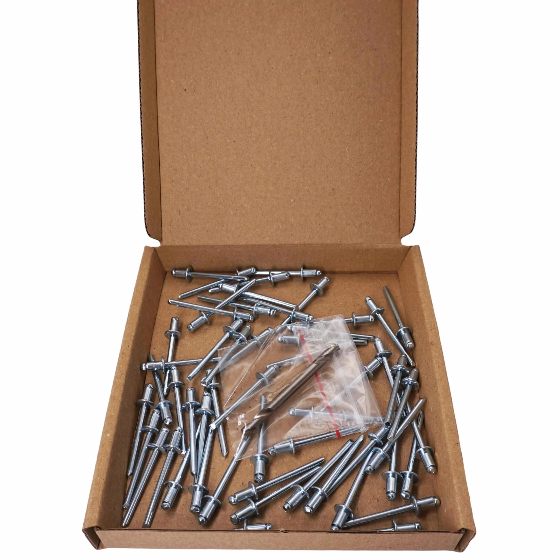 SKIR'CO (50 szt.) Nity zrywalne ze stali ocynkowanej 4,0 x 6 mm, stalowy trzpień, nity zatrzaskowe, głowica kopułowa, nity DIN 7337, wiertło w zestawie