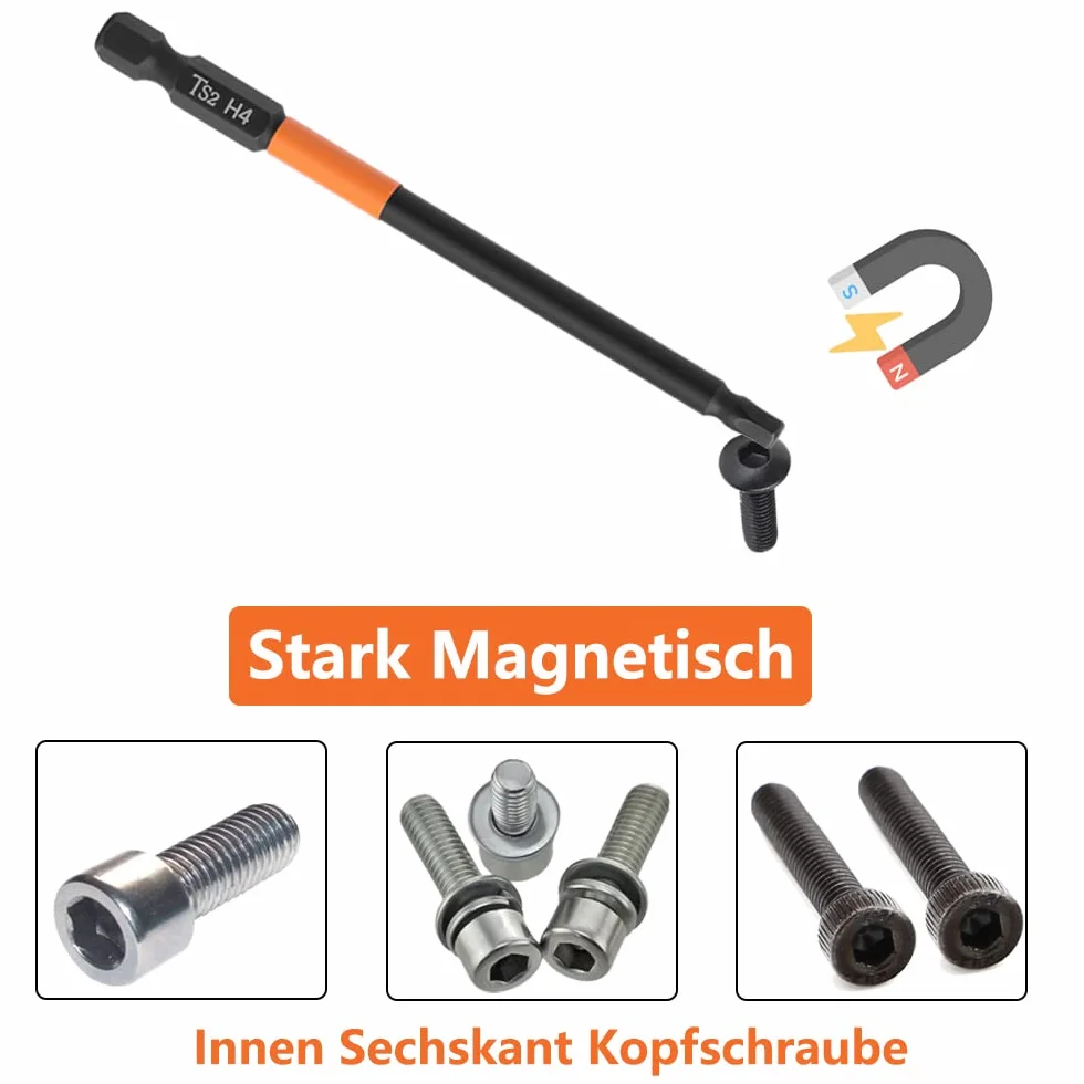 6 sztuk 100 mm zestaw bitów magnetycznych z łbem sześciokątnym 1/4 cala, trzpień sześciokątny, zestaw bitów S2, stal Hex, zestaw bitów sześciokątnych (H2/H2.5/H3/H4/H5/H6)