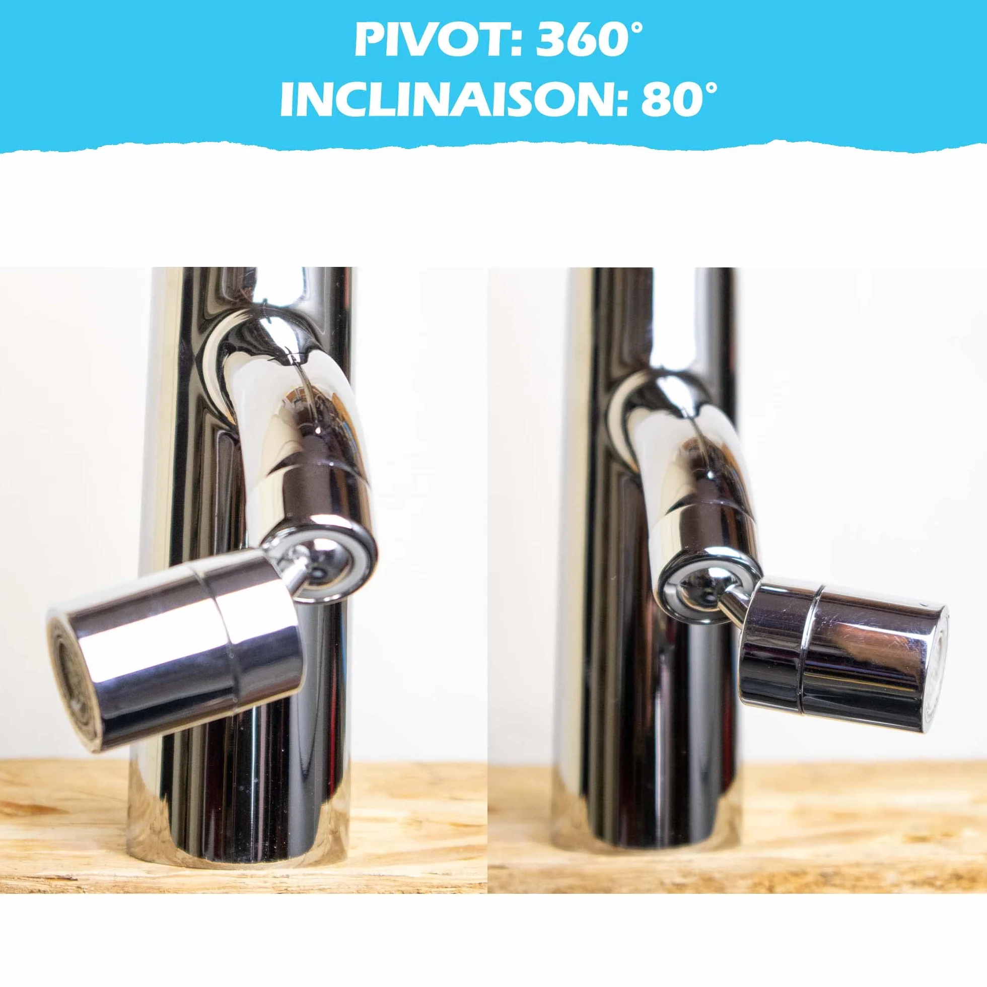 Aerator ze szczotkowanego niklu kompatybilny z kranami IKEA M18.5. Obrót o 360° i nachylenie 80°. Wbudowany filtr.