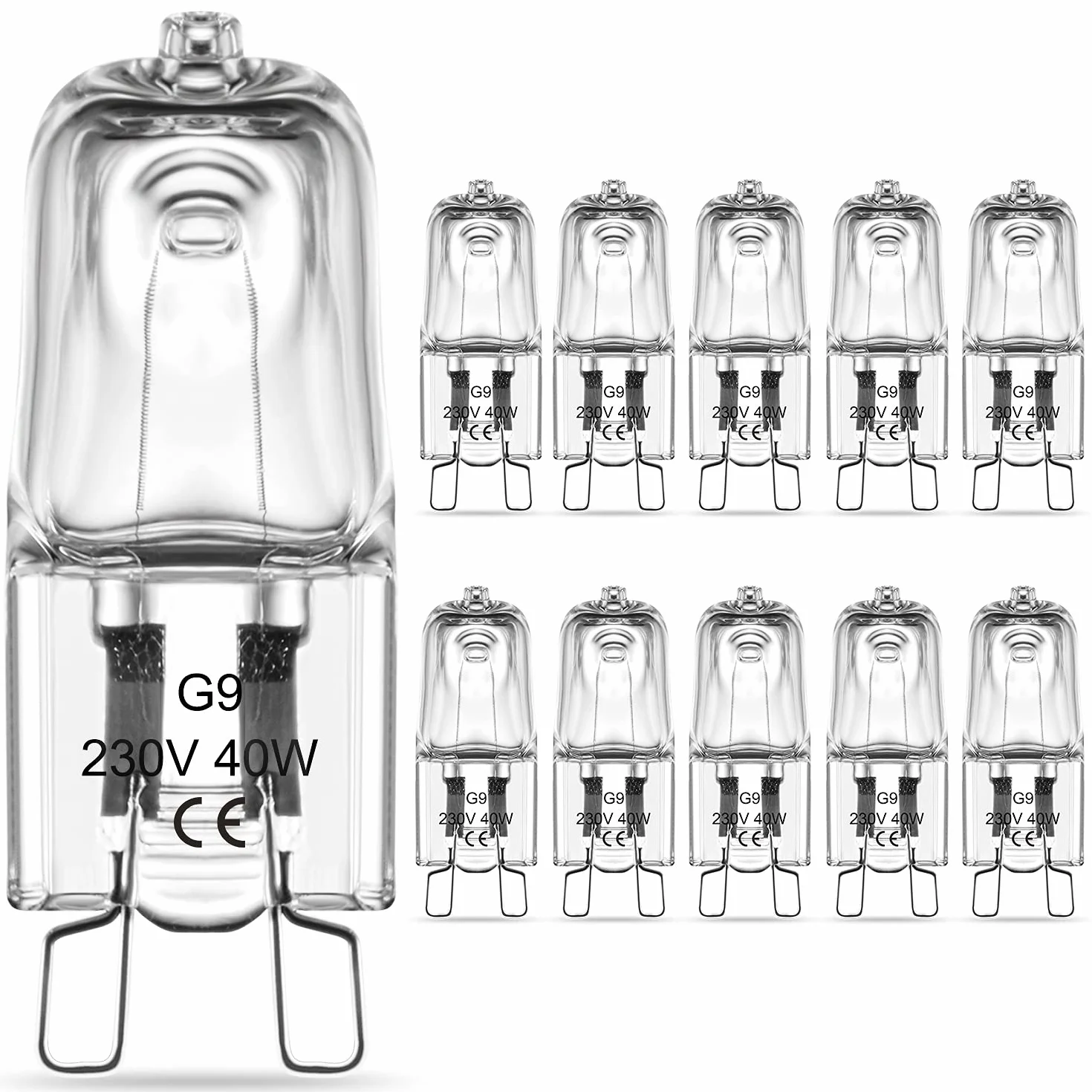RuLEDne G9 żarówki halogenowe do piekarnika 40 W, przezroczyste żarówki halogenowe G9, ciepła biel, 2700 K, 230 V, 300 °C, odporne na wysokie temperatury żarówki do piekarnika i kuchenki mikrofalowej