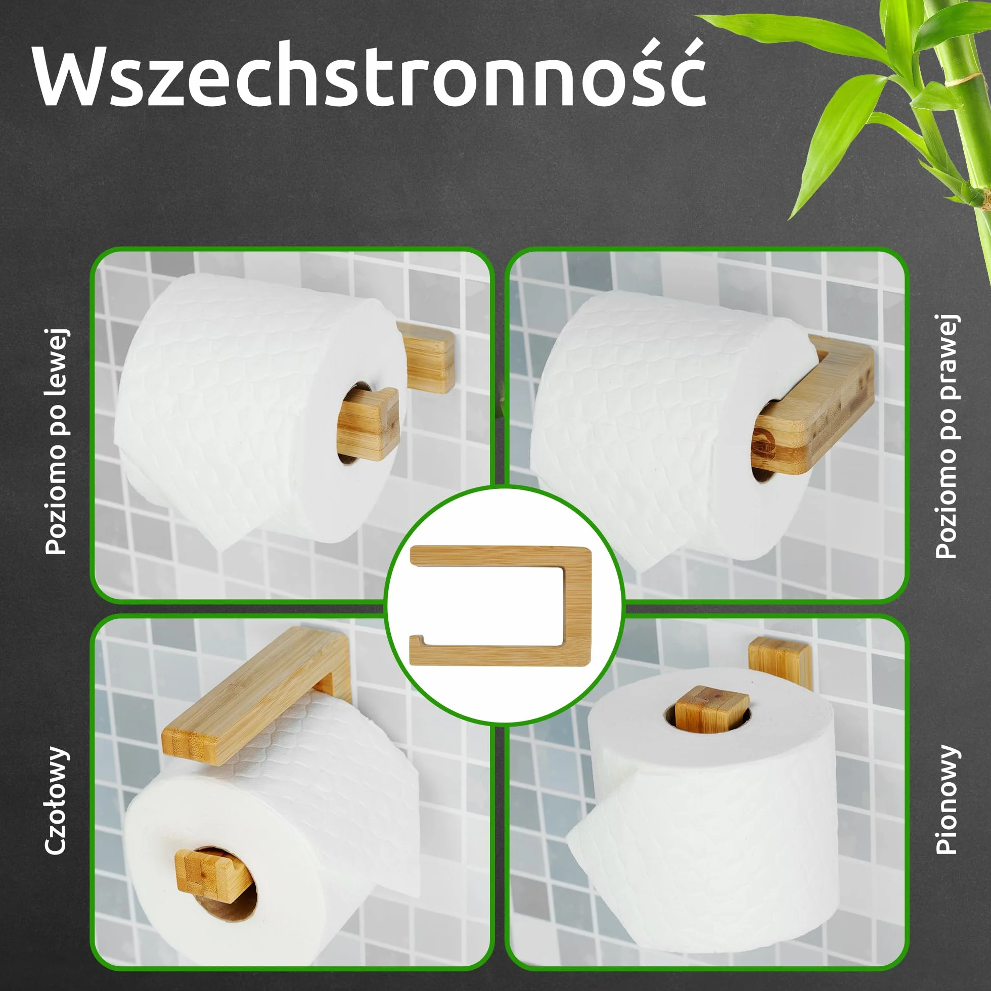 ECENCE 1x Drewniany Uchwyt Na Papier Toaletowy Montaż Bambusowego Uchwytu na Papier Toaletowt na Ścianie Bez Wiercenia| Ekologiczny Dozownik na Papier Toaletowy