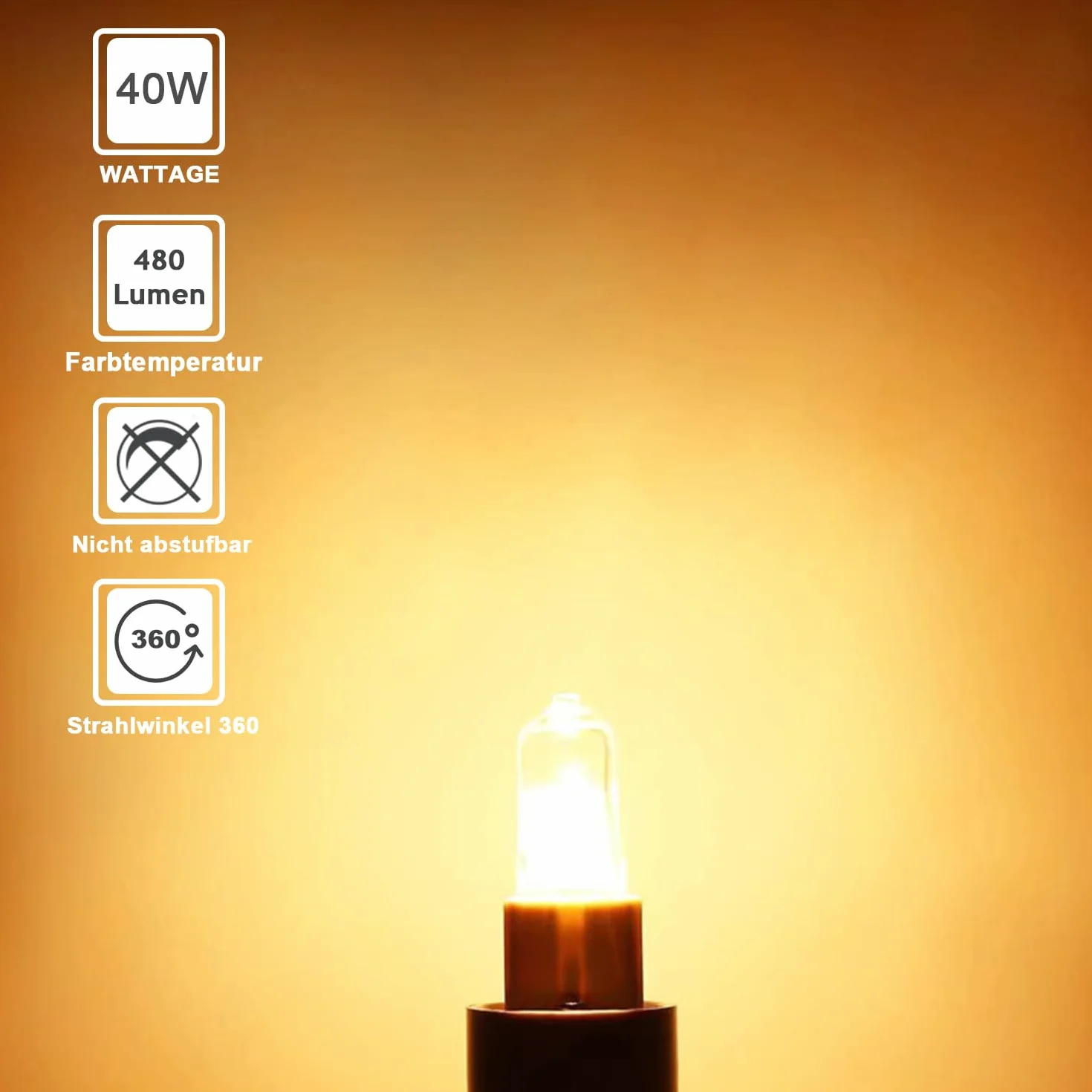 Żaroodporne żarówki halogenowe G9 300 °C, 40 W, 230 V, ciepła biel 2700 K, możliwość ściemniania, do piekarnika i kuchenki mikrofalowej, 12 sztuk