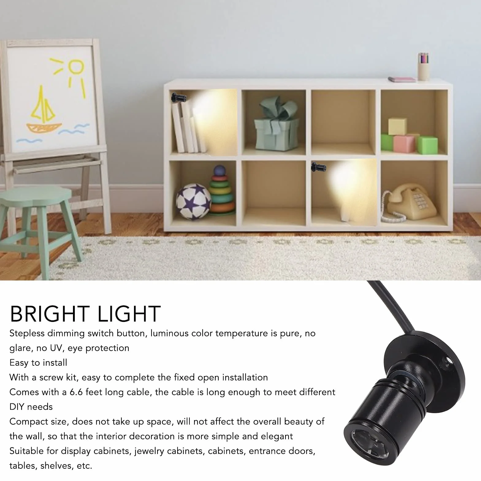 Mini Reflektor LED Jasny Reflektor LED z funkcją ściemniania USB z Drutem o Długości 6,6 Stopy do Prezentacji Biżuterii i Ganek Szafki 5V (Ciepłe białe światło 3000K)