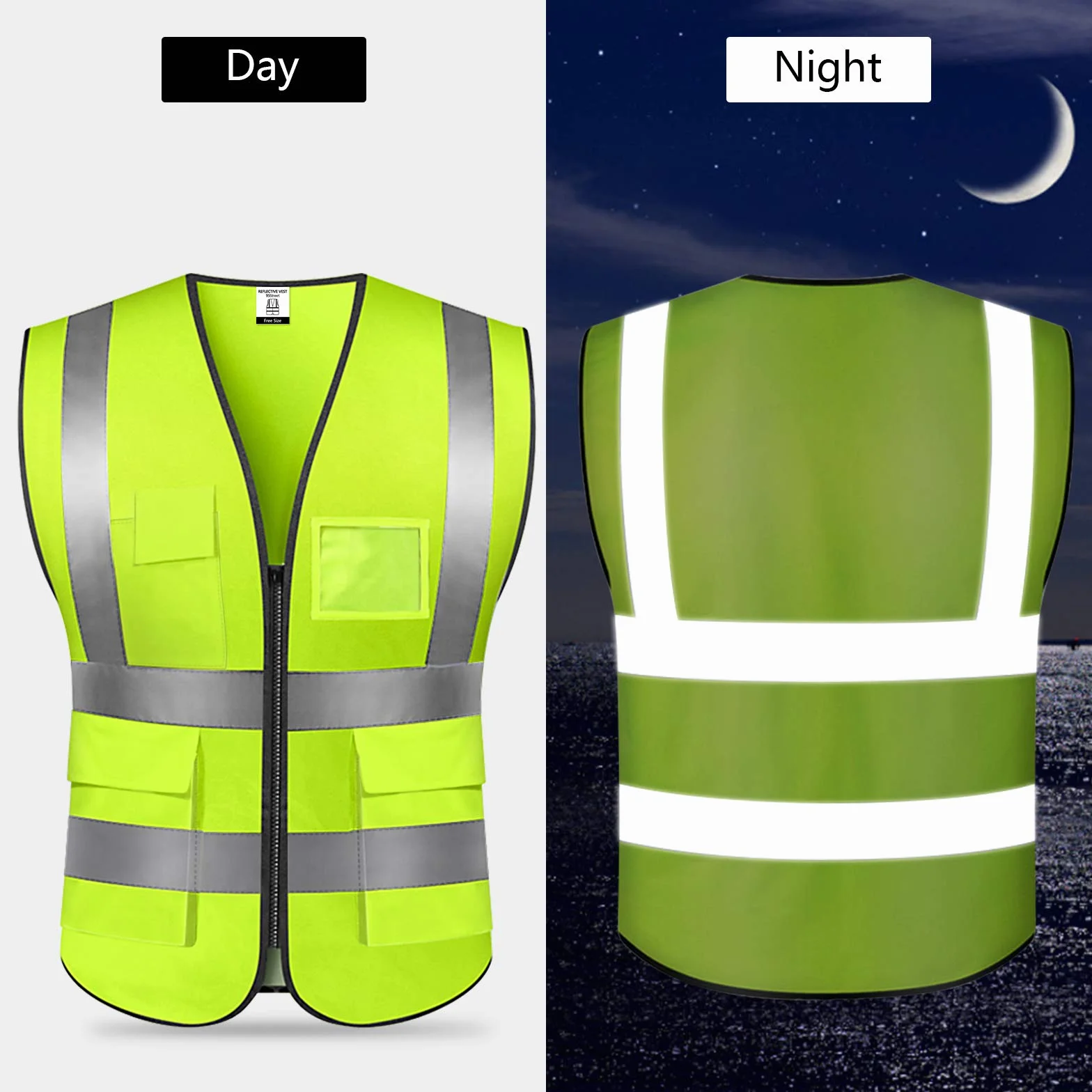 Odblaskowa kamizelka bezpieczeństwa, (2 szt.) wysoka widoczność Hi Vis Viz, kamizelki kurtka unisex kamizelka dla bezpieczeństwa i sytuacji awaryjnych, 5 kieszeni i zamek błyskawiczny z