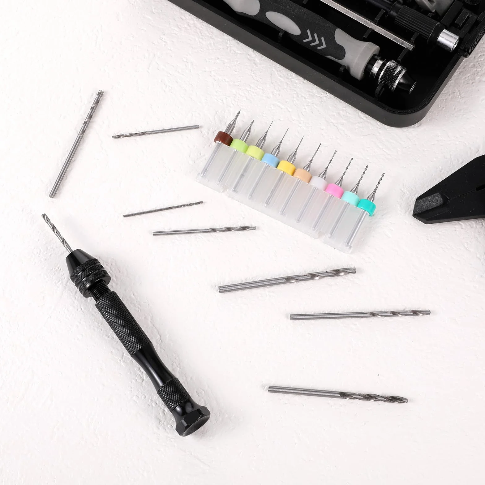 59 sztuk mini wiertarka ręczna Pin Vise z 48 wiertłami spiralnymi (0,5-3,0 mm) i 10 wiertłami z węglika wolframu, mini wiertarka do modelarstwa, mini wiertarka ręczna do robótek ręcznych dla DIY