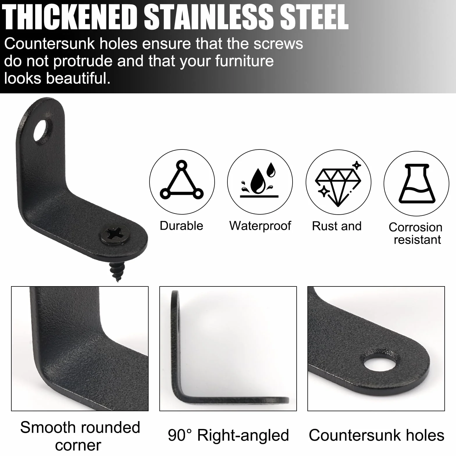 Zestaw 20 metalowych wsporników, czarne, kątowniki ze stali nierdzewnej 30 x 30 x 16 mm, metalowy kąt 90 stopni, mały kąt z 40 śrubami, klipsy L, złącze kątowe ze stali nierdzewnej do drewnianych