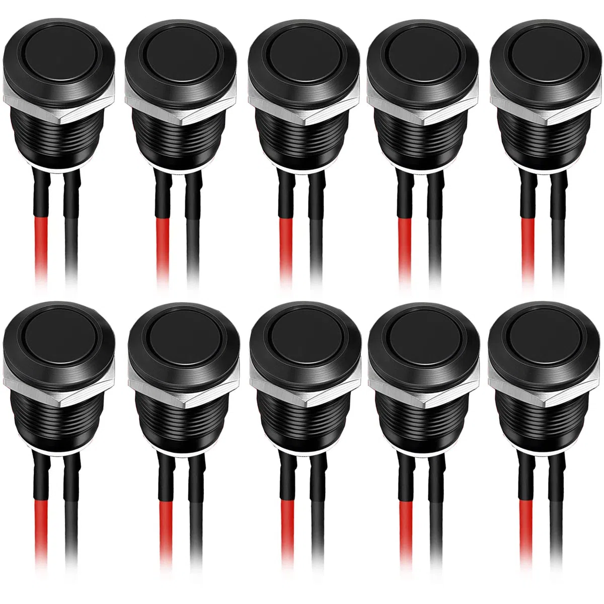 RUNCCI-YUN 10 szt. 12 mm, wodoszczelny, metalowy przełącznik przyciskowy, stal nierdzewna, 12 V, chwilowy przełącznik przyciskowy, do klaksonu, dzwonka, automatycznego, okrągłego, mini przycisku, kolor czarny