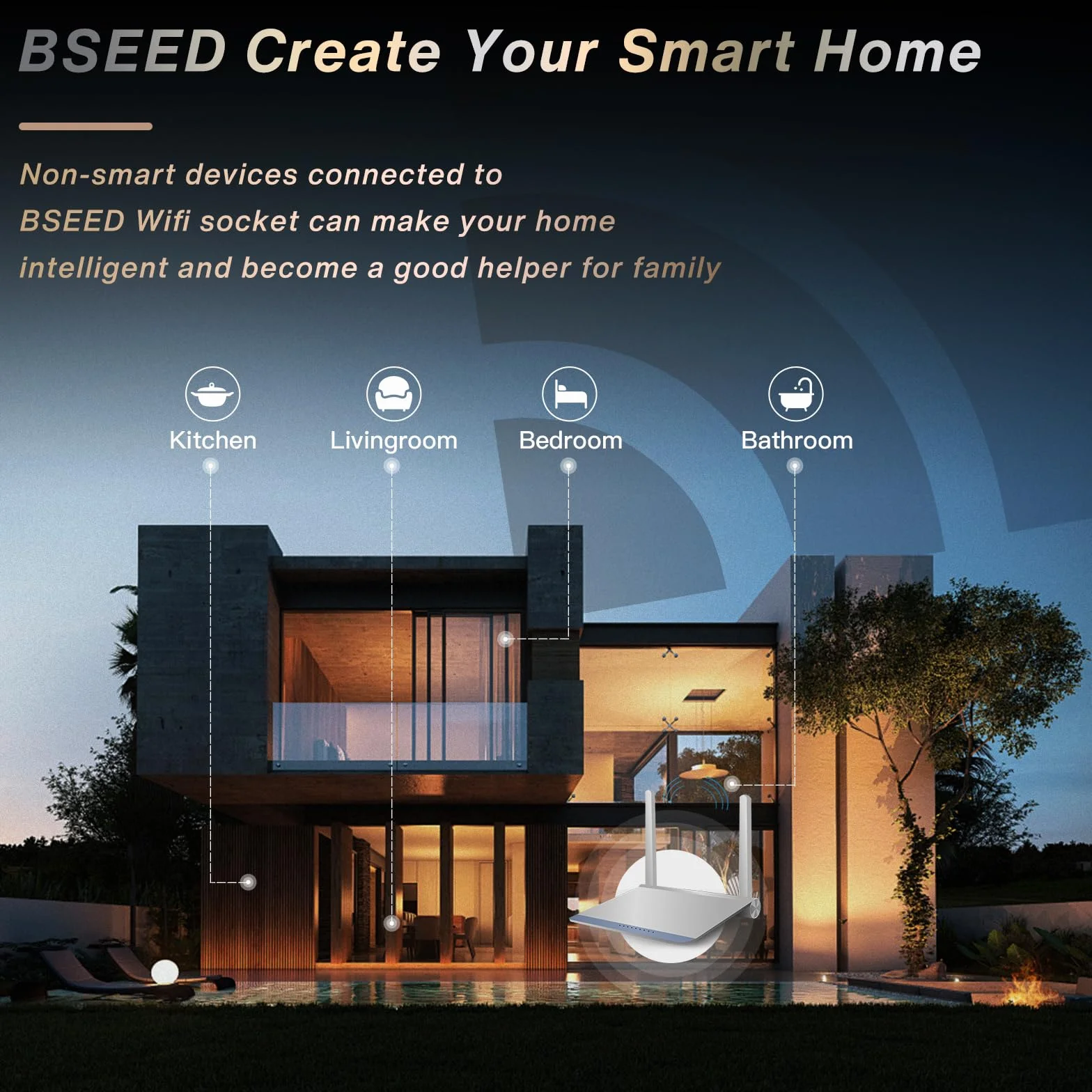BSEED Gniazdko elektryczne WiFi podtynkowe z monitorowaniem energii 16 A Smart Alexa 2,4 GHz