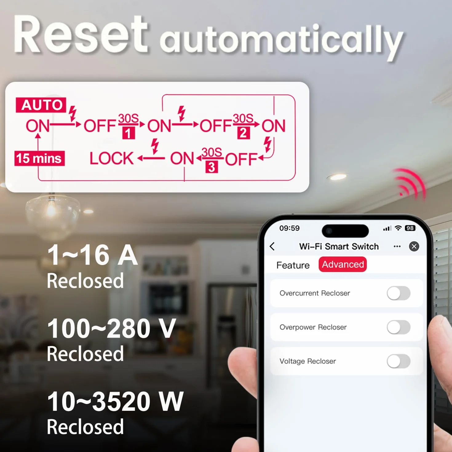 Tongou Przełącznik 2P 18 mm WLAN 16 A Smart Relais z podwójną separacją pomiar zużycia energii Smart Life Alexa