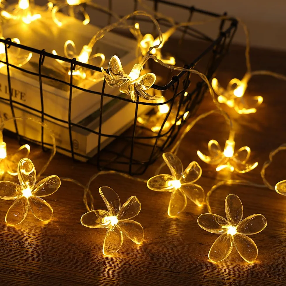 Łańcuch świetlny z kwiatami wiśni, 3M 20 LED, łańcuch świetlny na baterie, wodoszczelny, do ogrodu, na wesele, do wewnątrz, na zewnątrz, na taras, do dekoracji imprez, ciepła biel