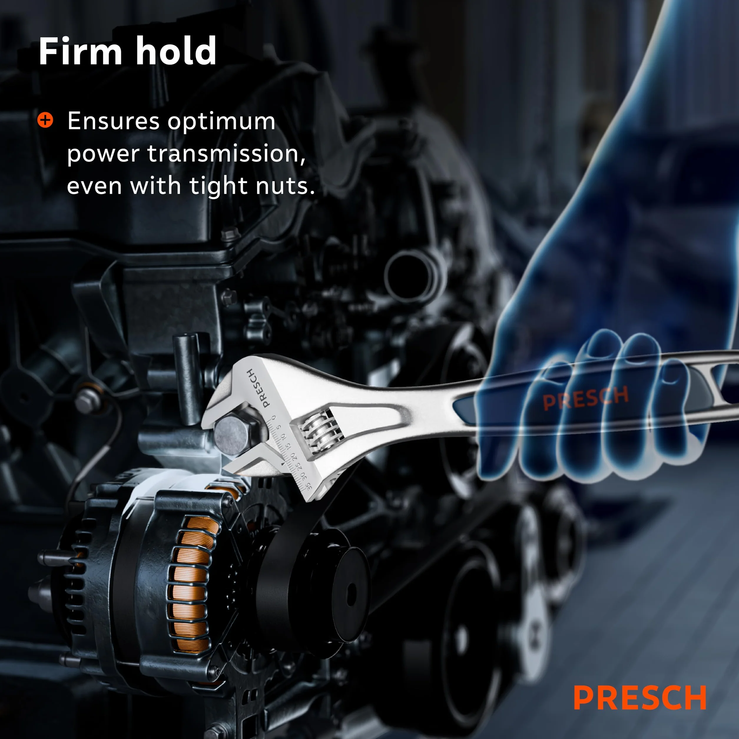 Presch Klucz nastawny 250mm - Laserowo grawerowana skala 35 mm (metryczna i calowa) - Precyzyjnie frezowany dla optymalnego chwytu - Solidny, regulowany klucz - Wysokiej klasy narzędzie
