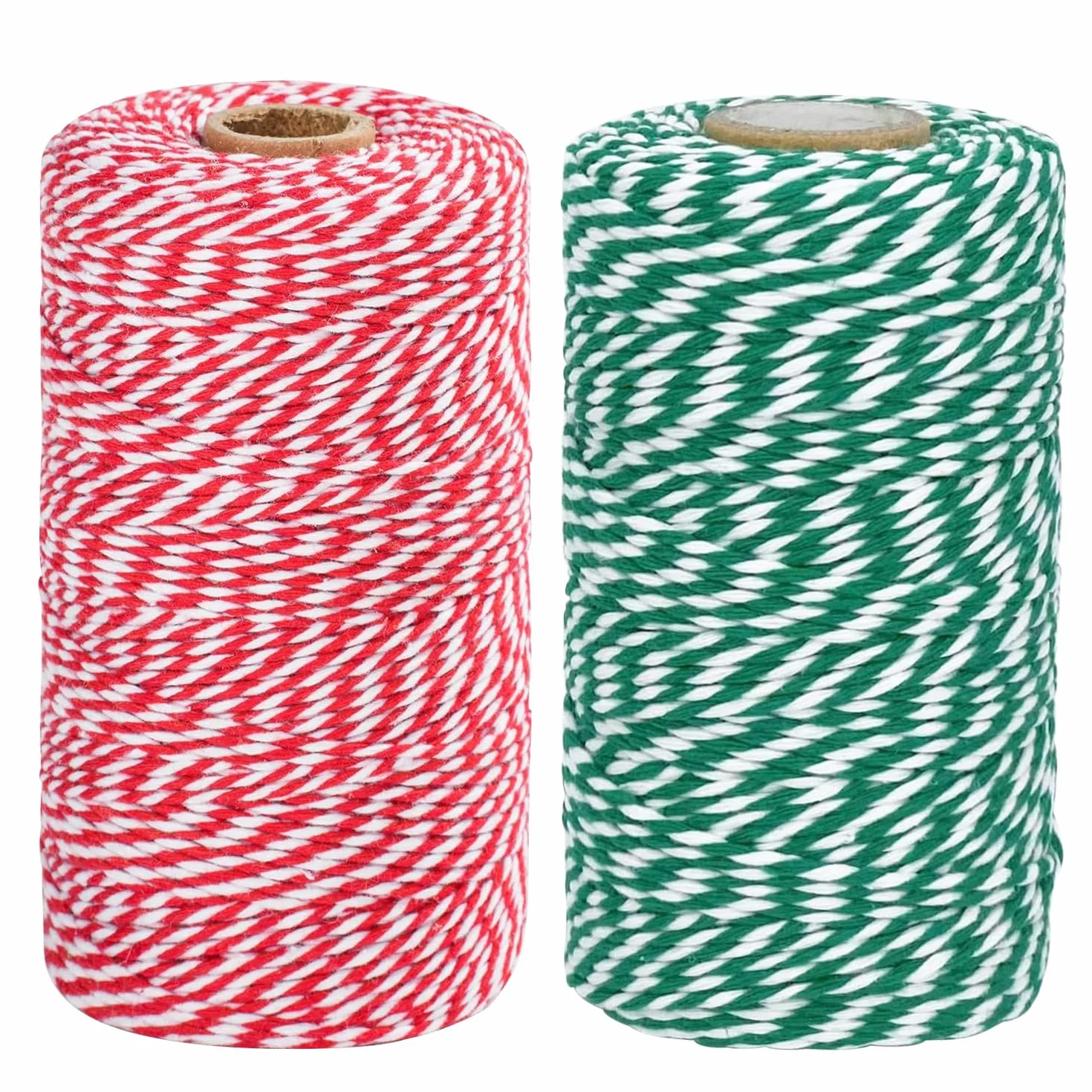 TACHIO Sznurek bawełniany 2 mm, 100 m, sznurek piekarski, sznurek do majsterkowania, sznurek dekoracyjny, idealny do ogrodu, obrazów, roślin, majsterkowania, 2 rolki czerwono-biały i zielono-biały