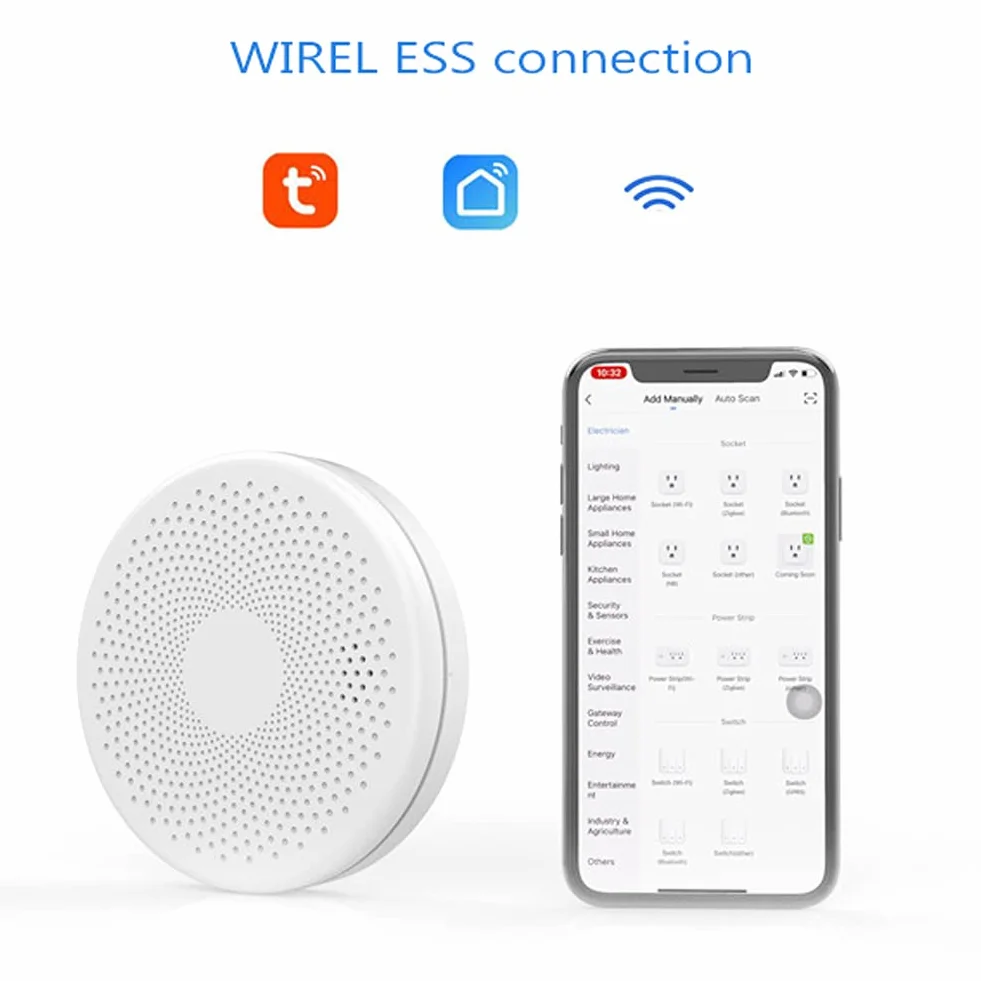 keppy Tuya WiFi 2 w 1 inteligentny czujnik dymu tlenku węgla CO detektory dźwiękowe błyskowa funkcja alarmu